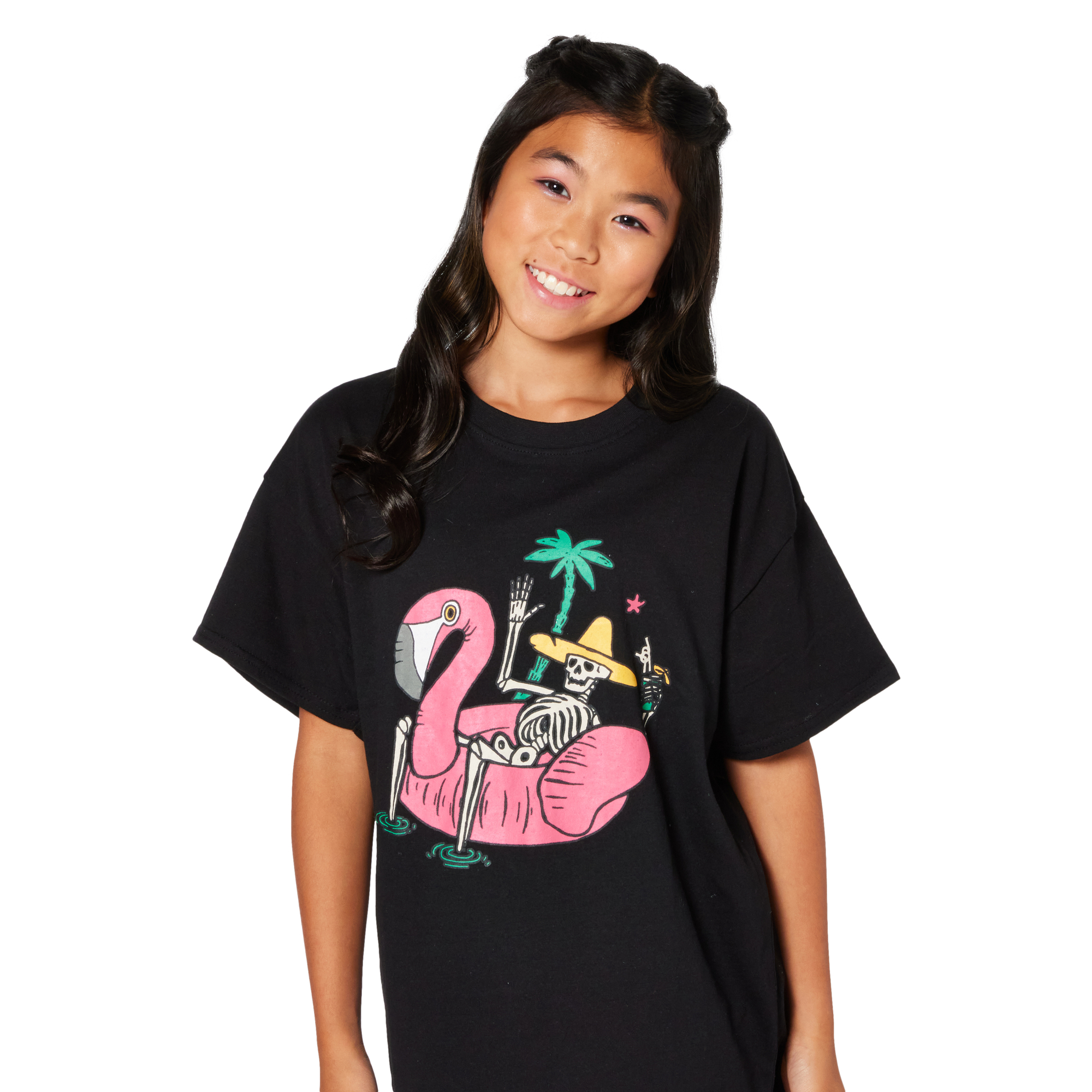 Skeleton Flamingo Pool Float Graphic Tee