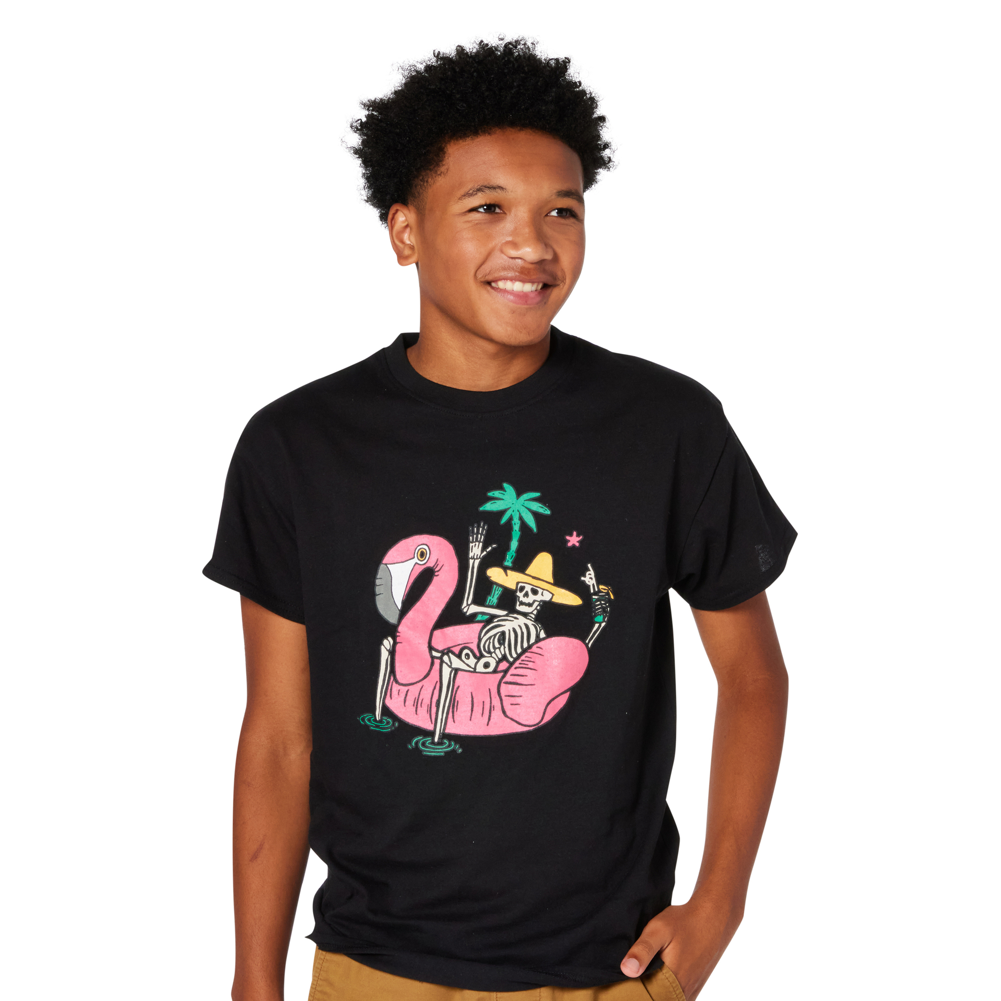 Skeleton Flamingo Pool Float Graphic Tee