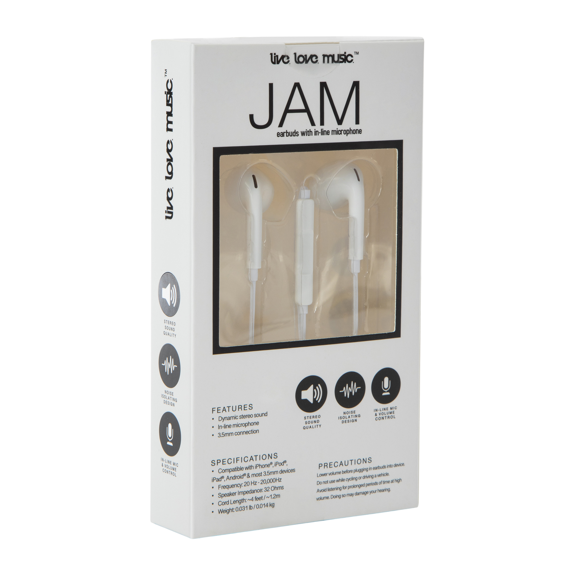 Jam Earbuds With in-Line Microphone - White