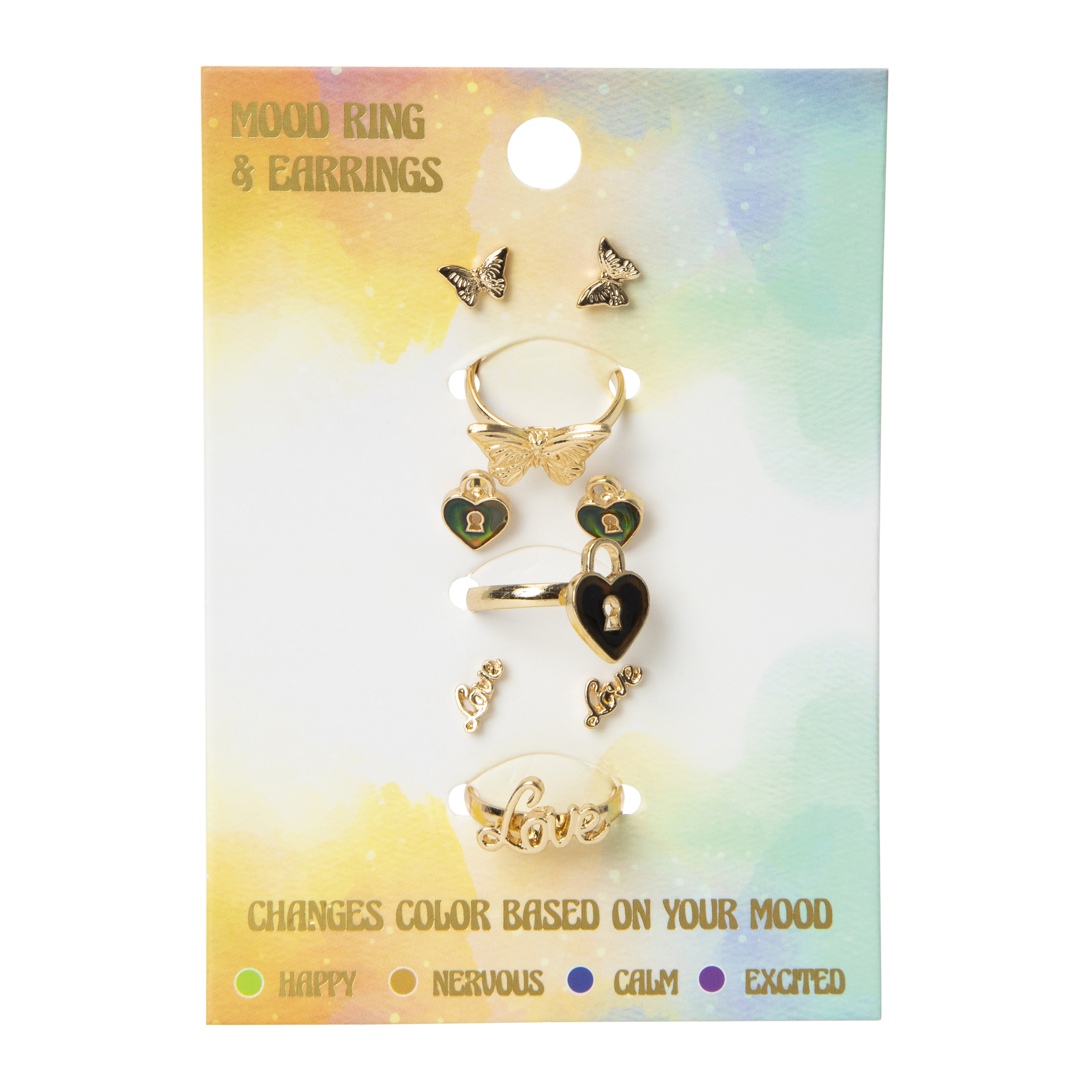 Mood Ring & Earrings Set 6-Piece