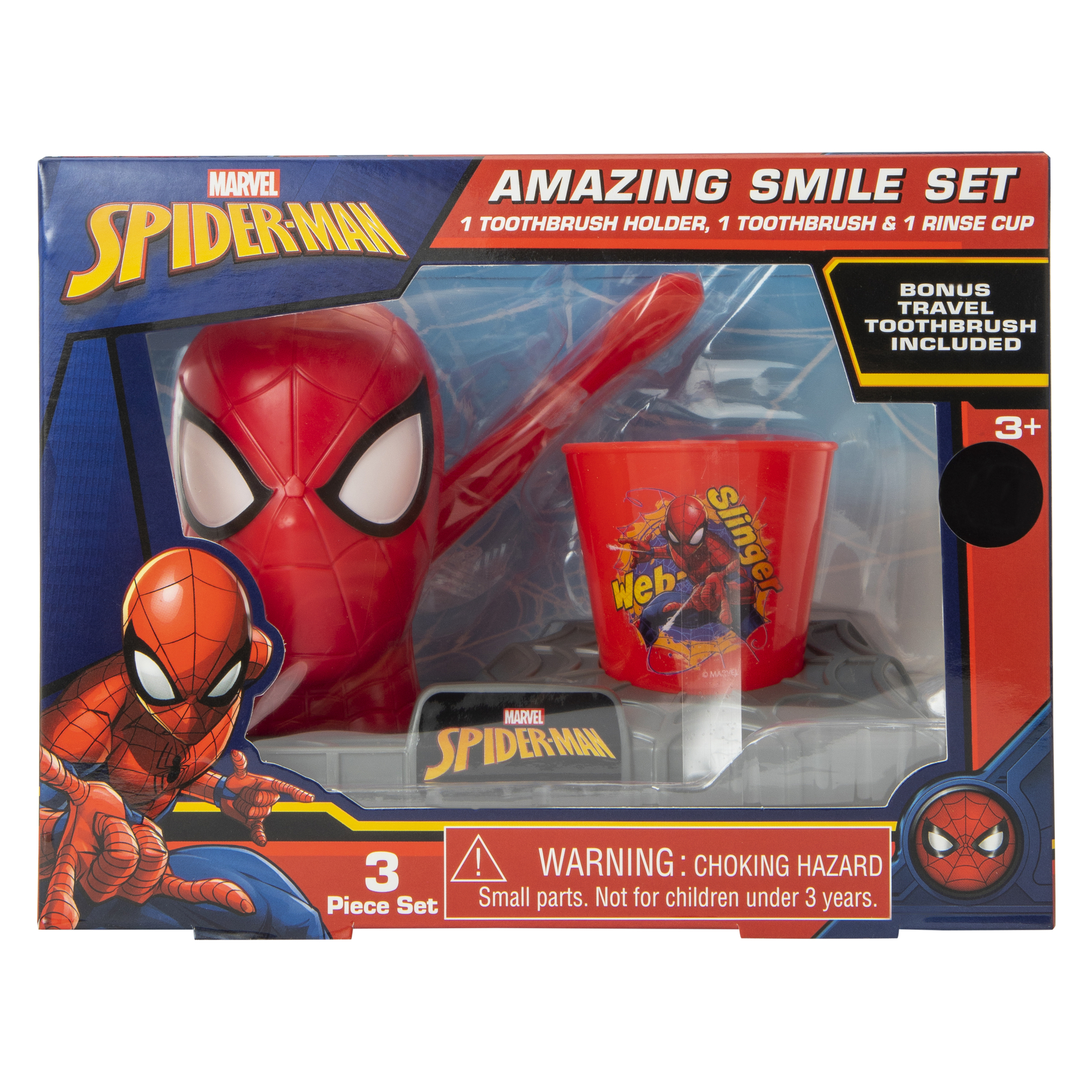 Fun Character Kid's Toothbrush Set 3-Piece - Spider-Man