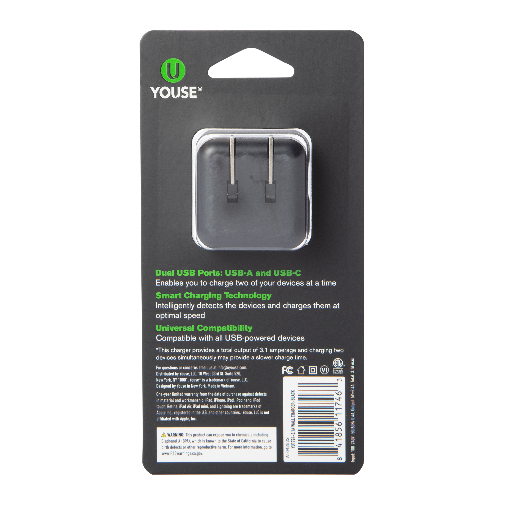 USB & USB-C Dual Wall Charger 3.1 Amp
