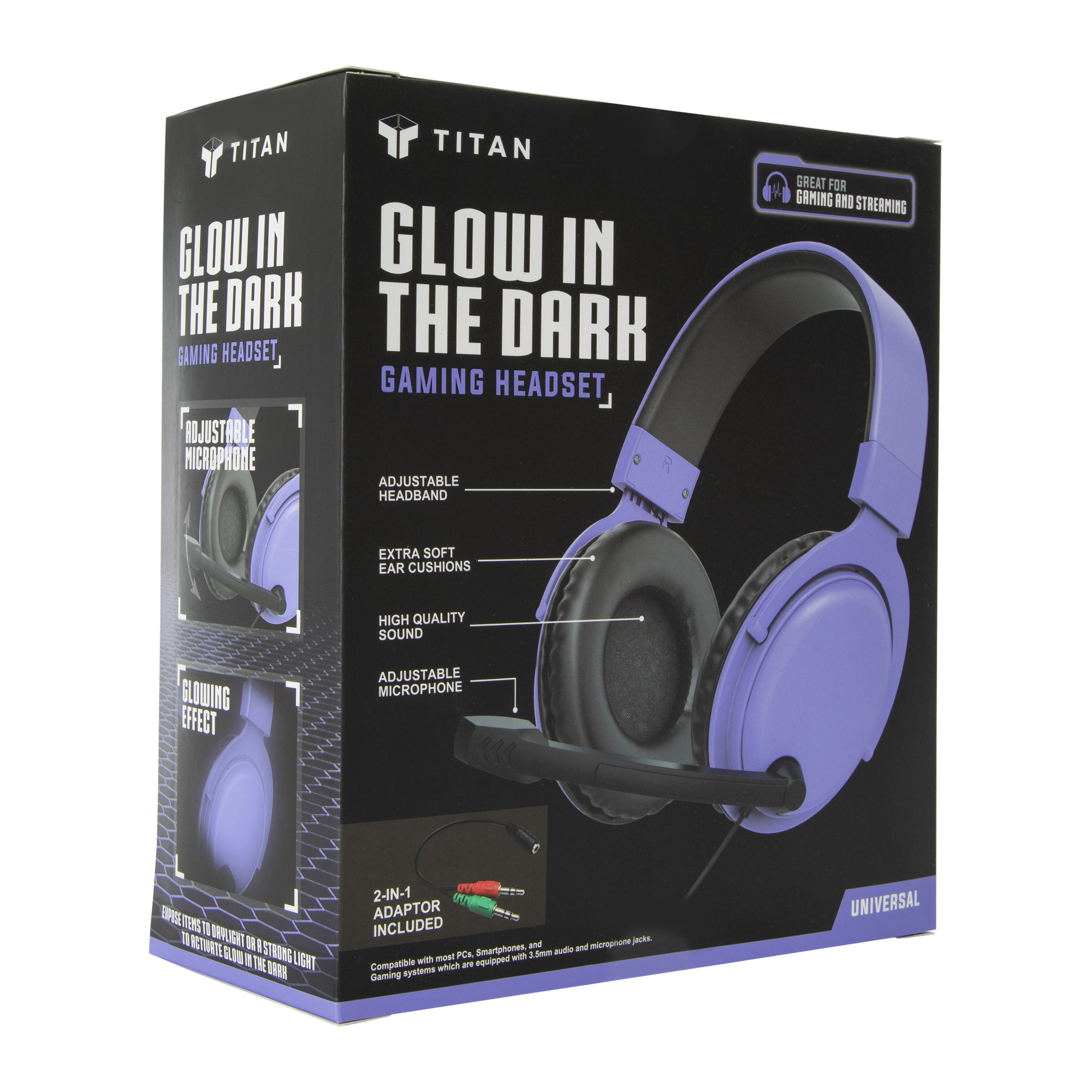Glow in The Dark Wired Gaming Headset - Purple