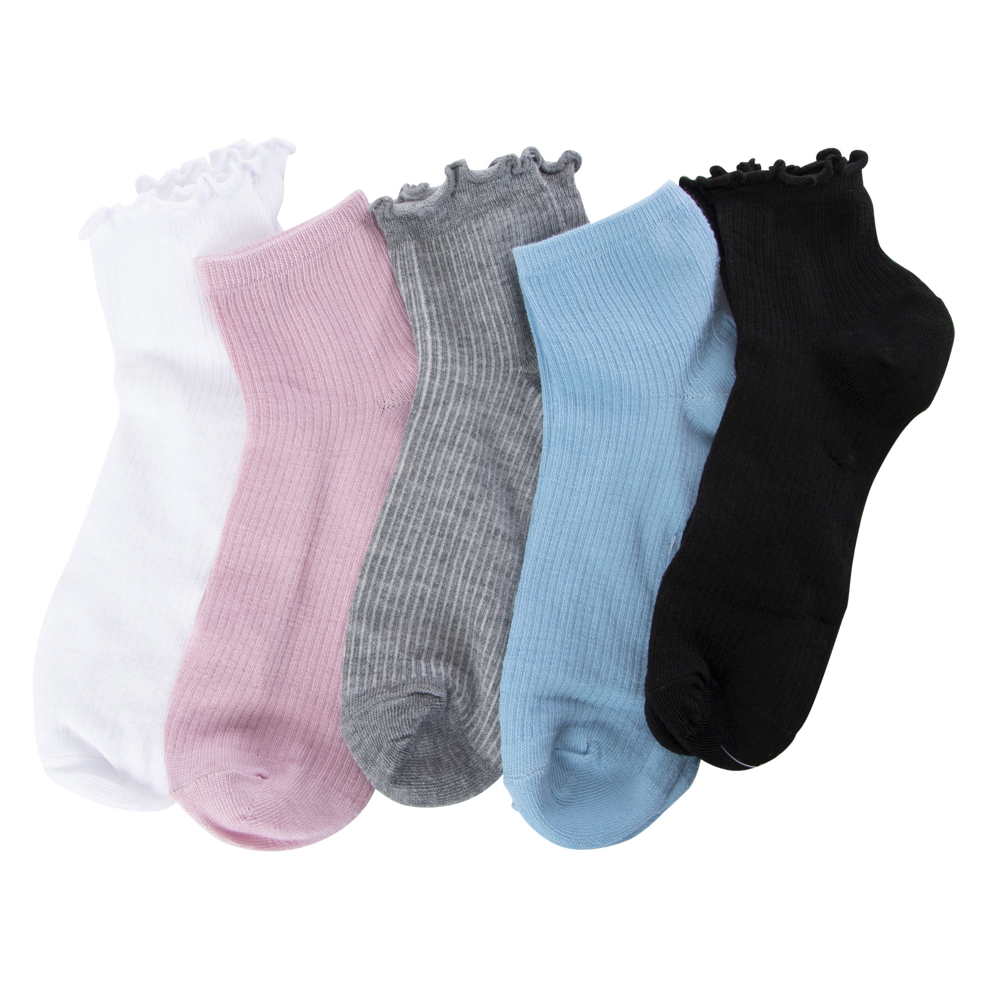 Ladies Lettuce Edge Quarter Socks 5-Pack - Solids
