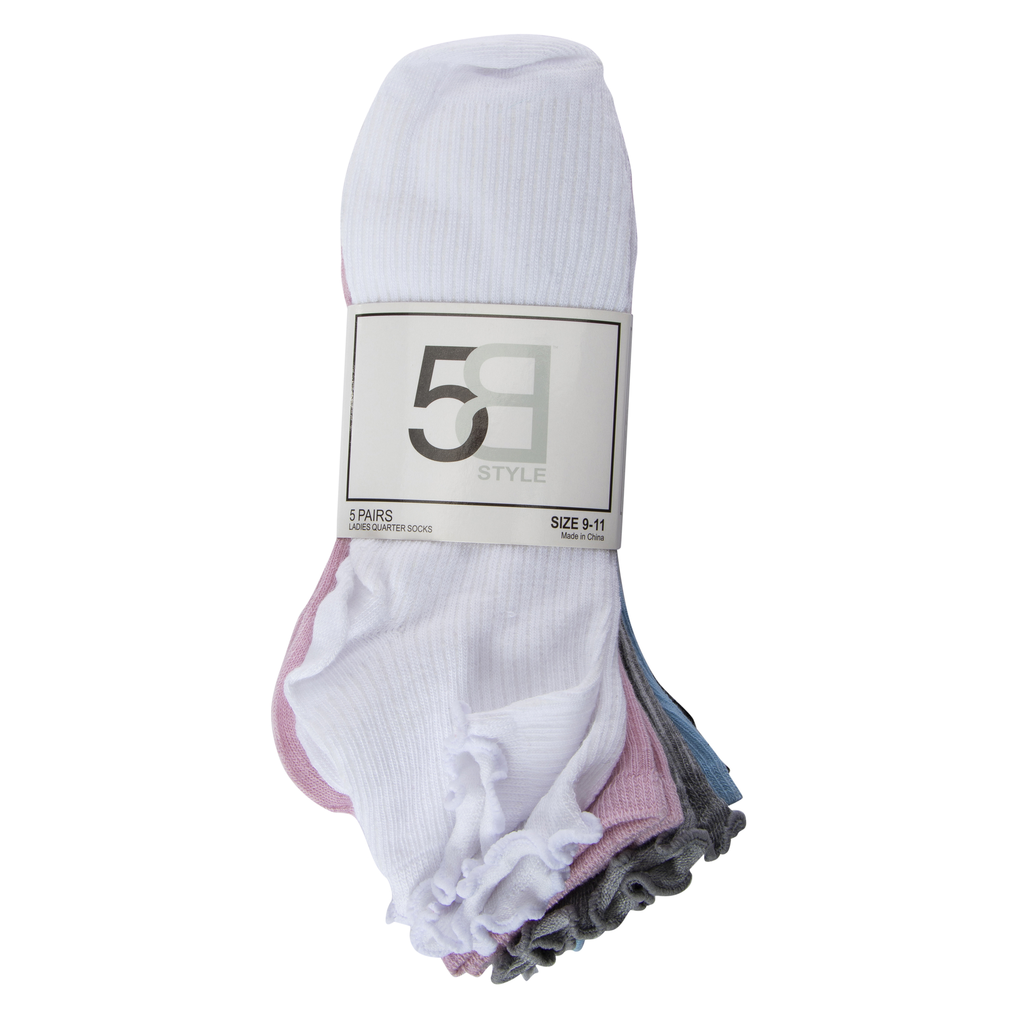 Ladies Lettuce Edge Quarter Socks 5-Pack - Solids