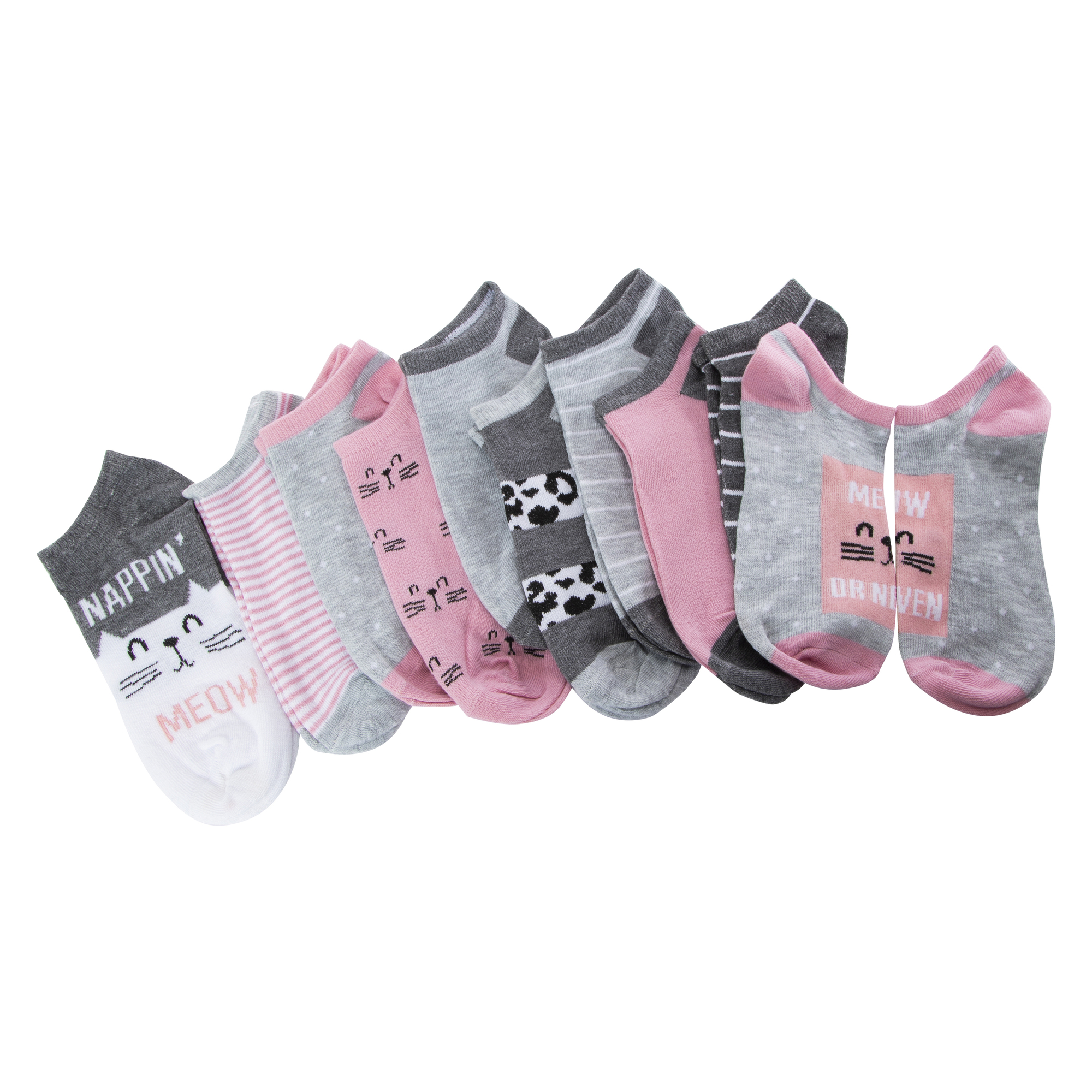 Ladies Low-Cut Socks 10-Pack - Cat Print