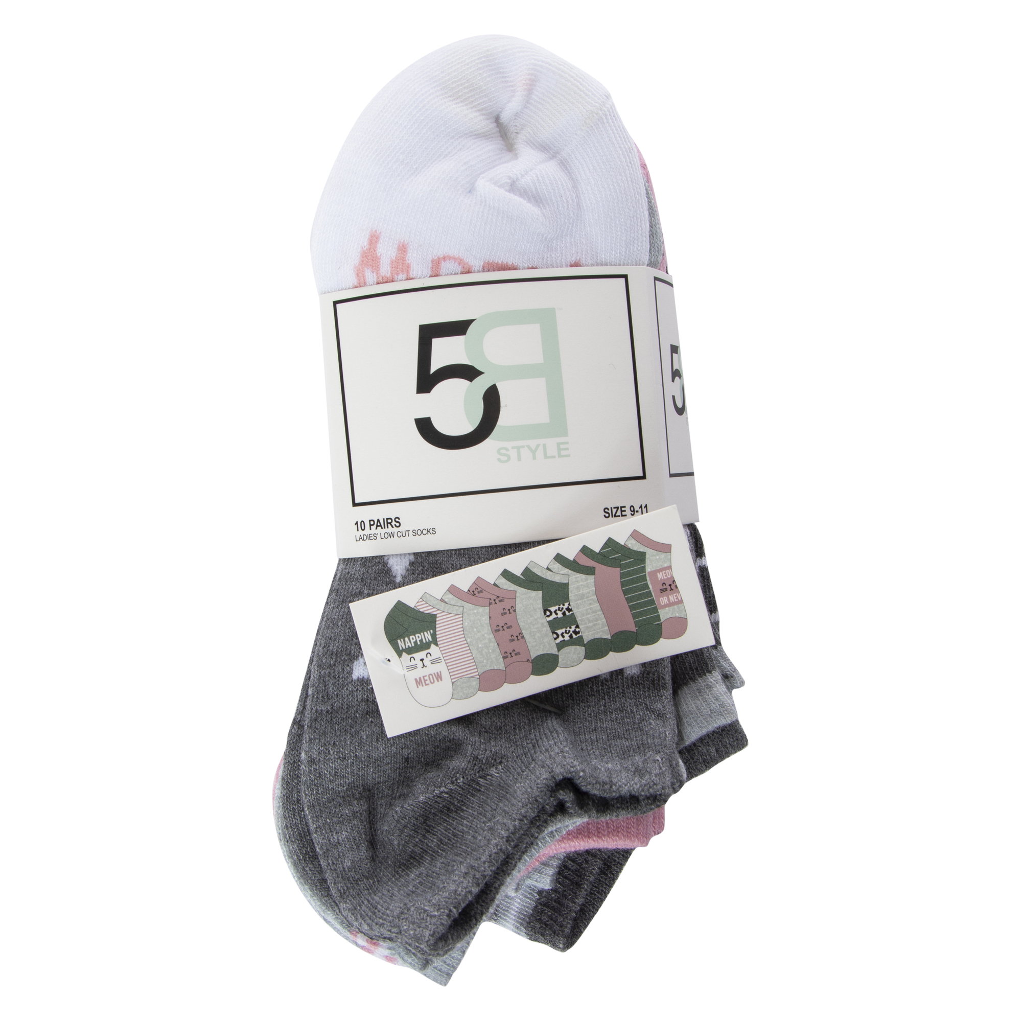 Ladies Low-Cut Socks 10-Pack - Cat Print