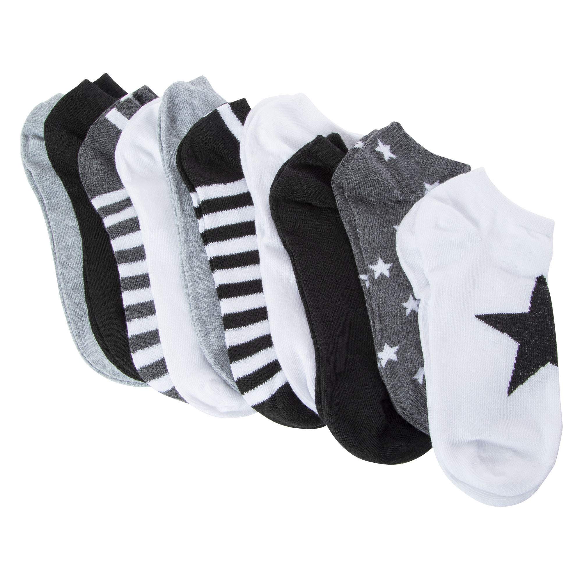 Ladies Low-Cut Socks 10-Pack - Grayscale