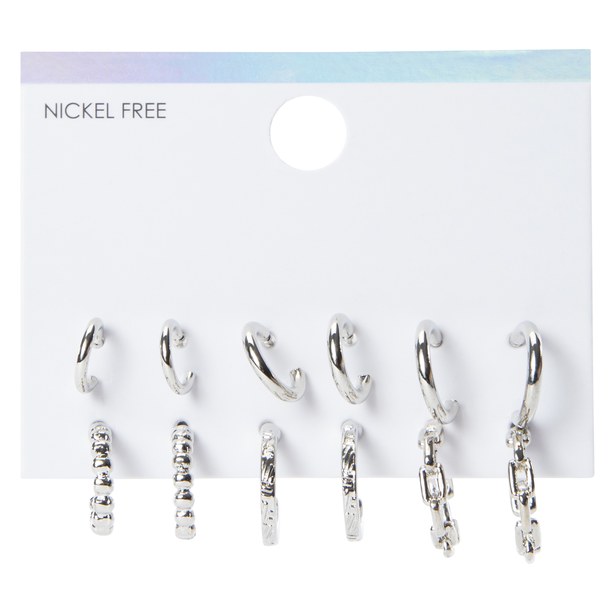 Silver Small Hoop Earrings 6-Pack