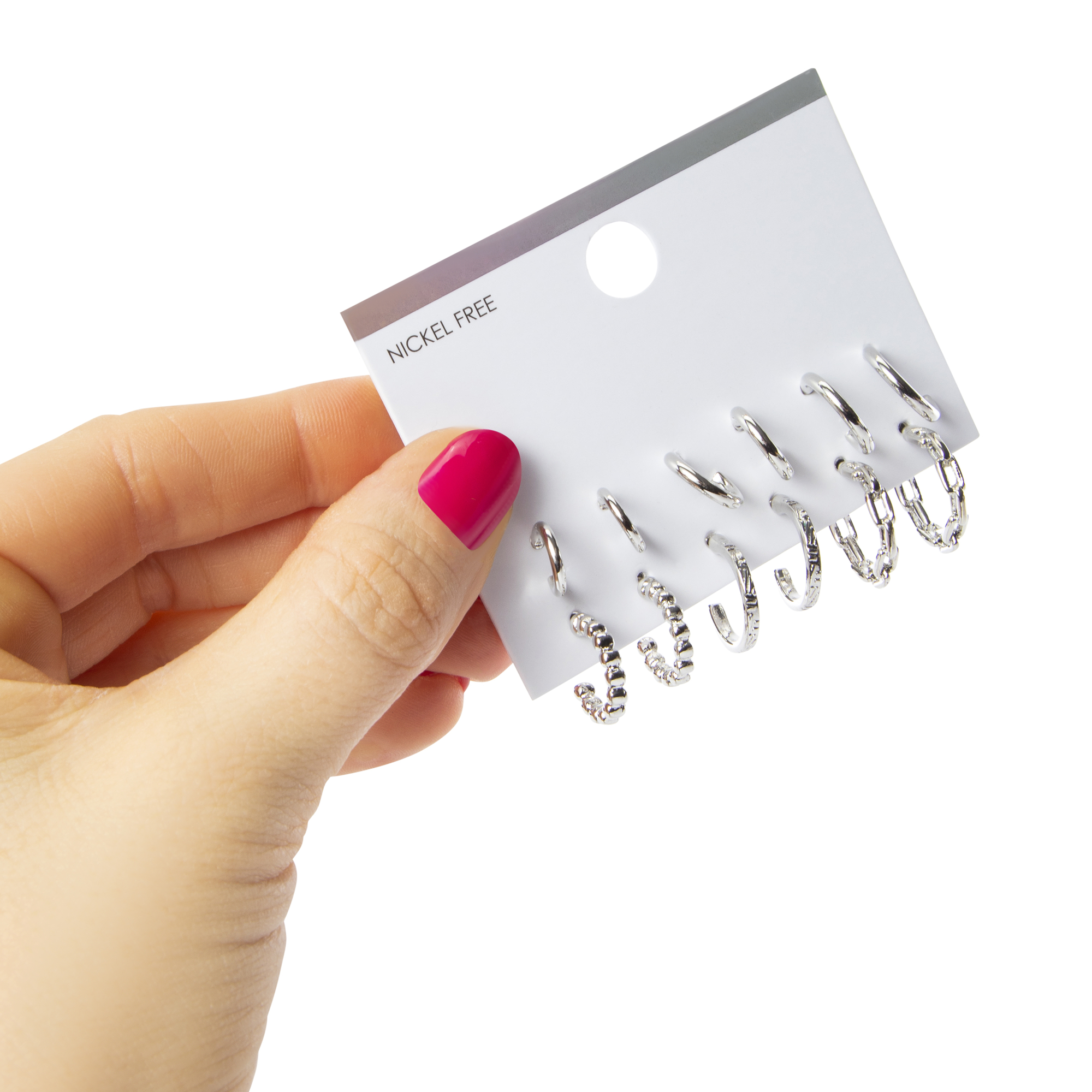 Silver Small Hoop Earrings 6-Pack