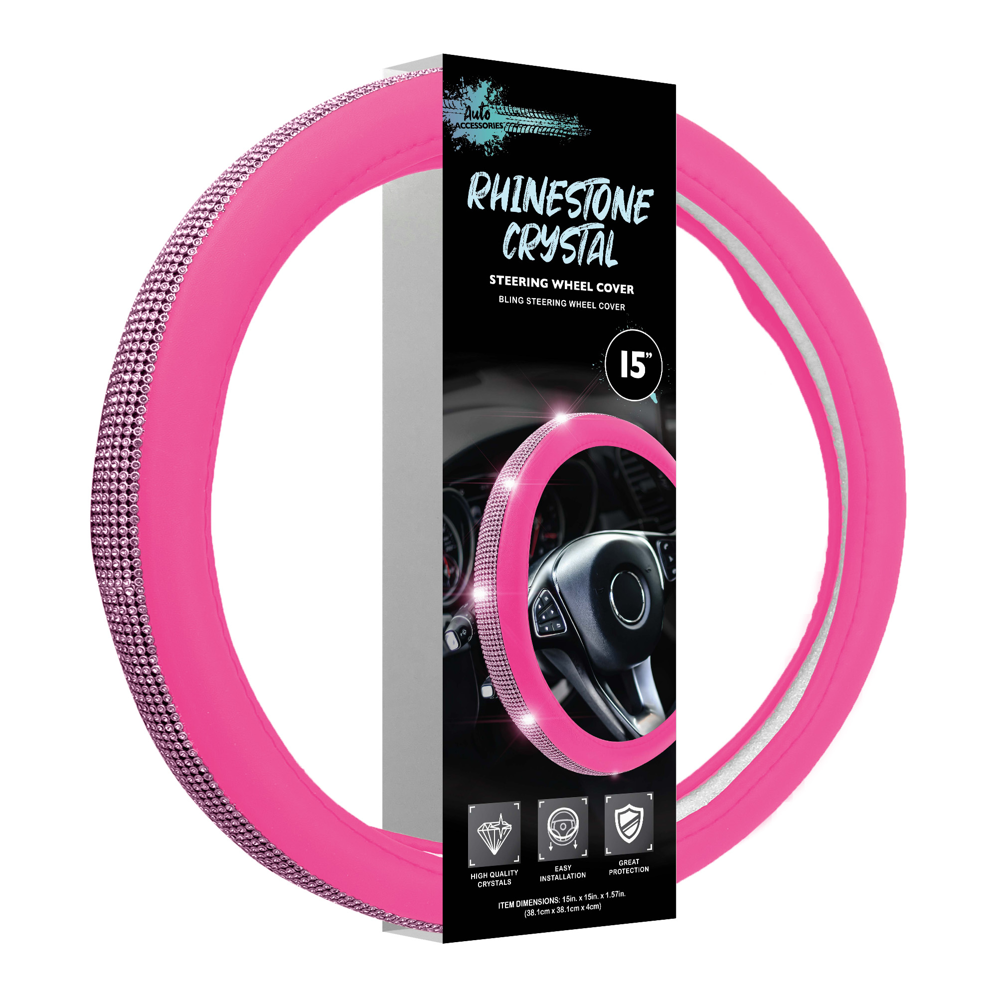 Rhinestone Crystal Steering Wheel Cover 15in