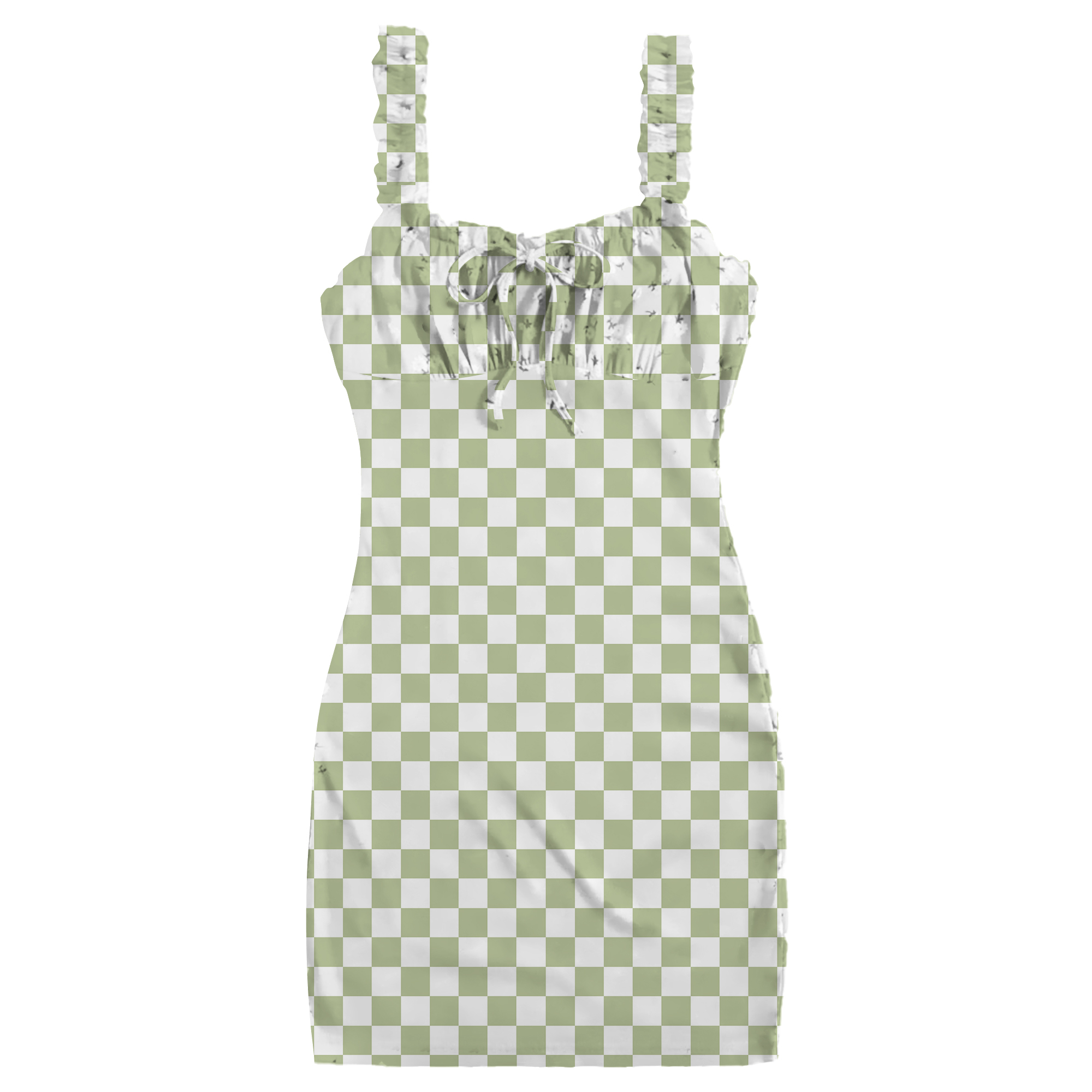 Retro Green Checker Ruched Bust Bodycon Dress
