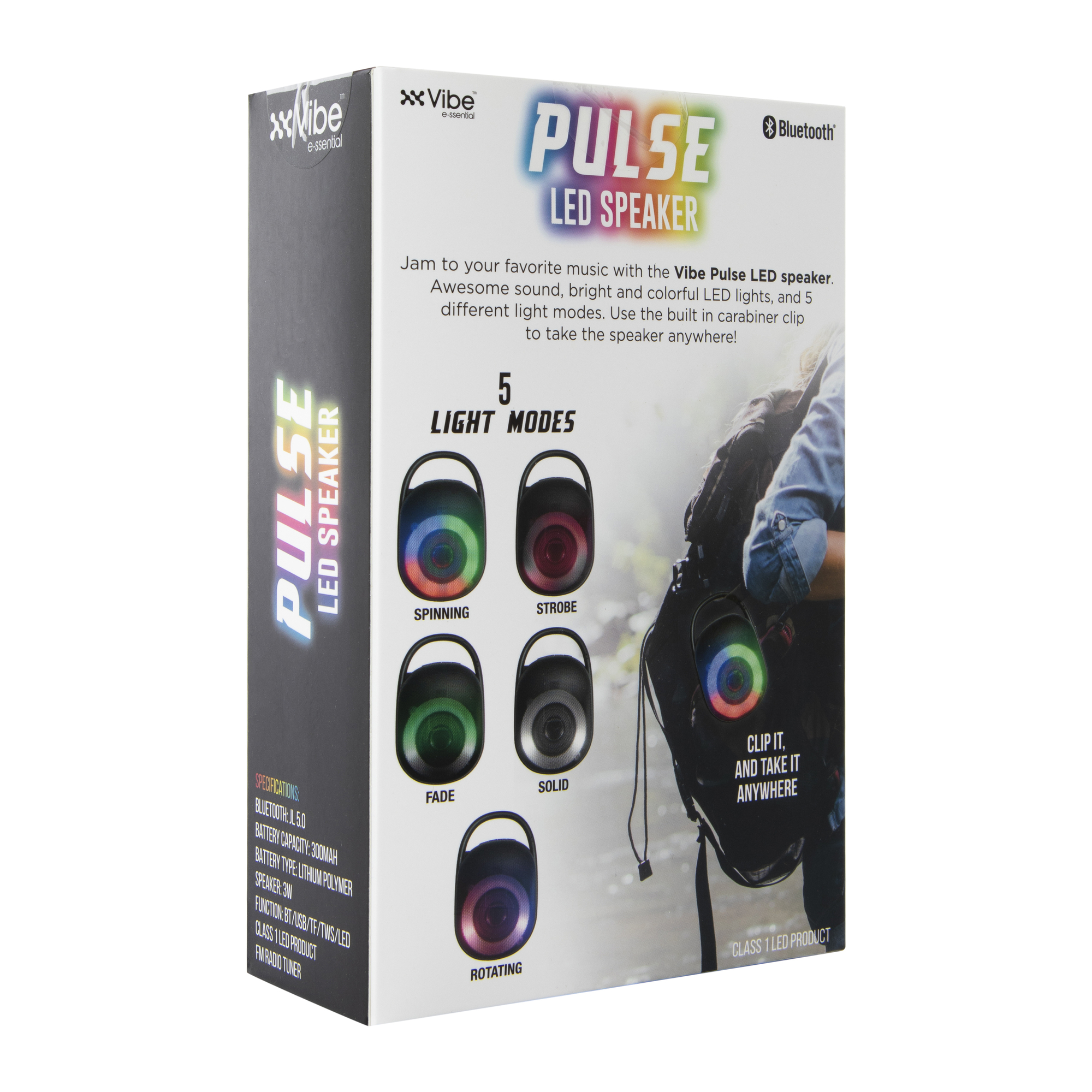Pulse LED Portable Bluetooth® Clip-On Speaker