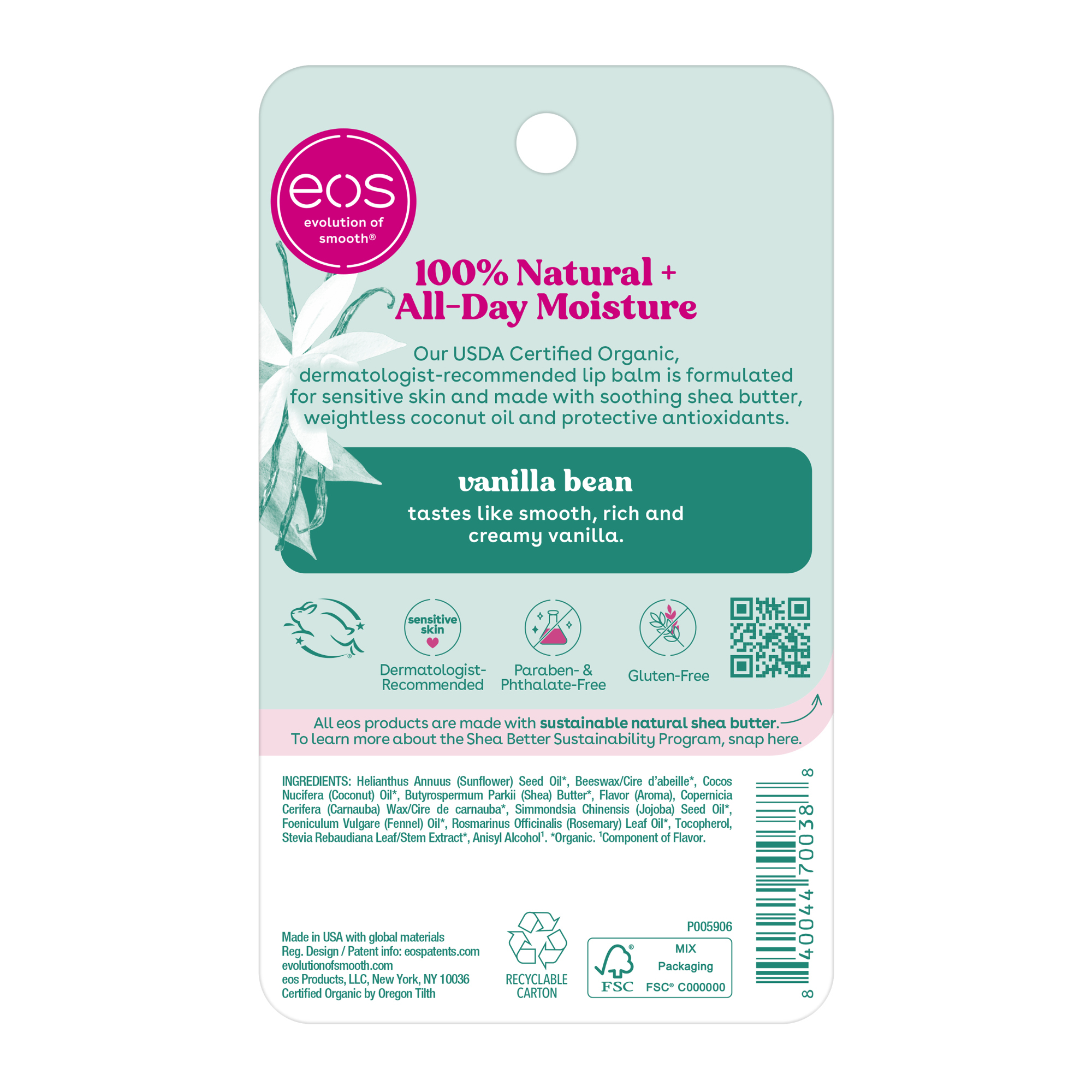 Eos® 100% Natural Organic Shea Butter Lip Balm Sphere - Vanilla Bean