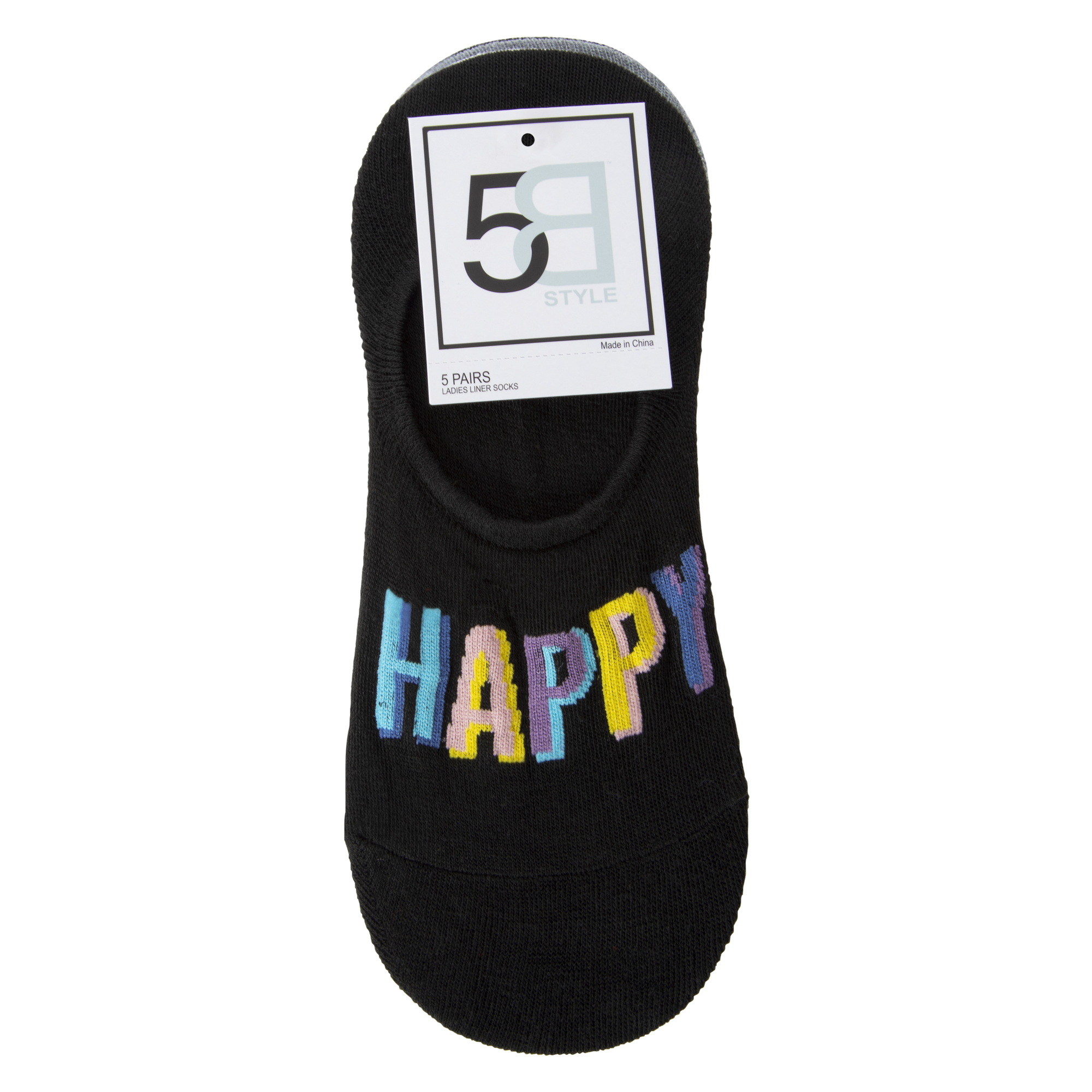 Ladies No-Show Socks 5-Pack - Happy