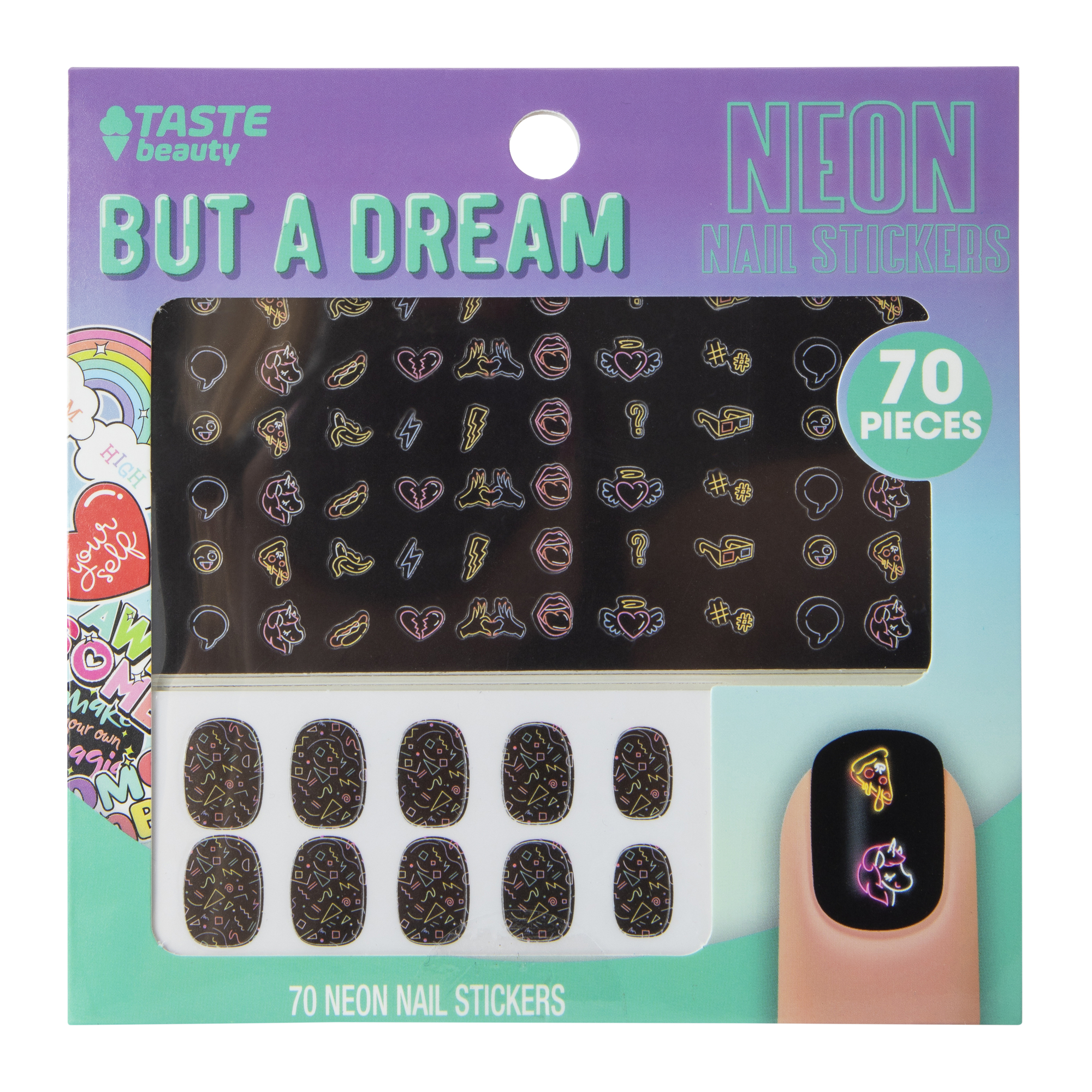 Black & Neon Nail Stickers 70-Piece