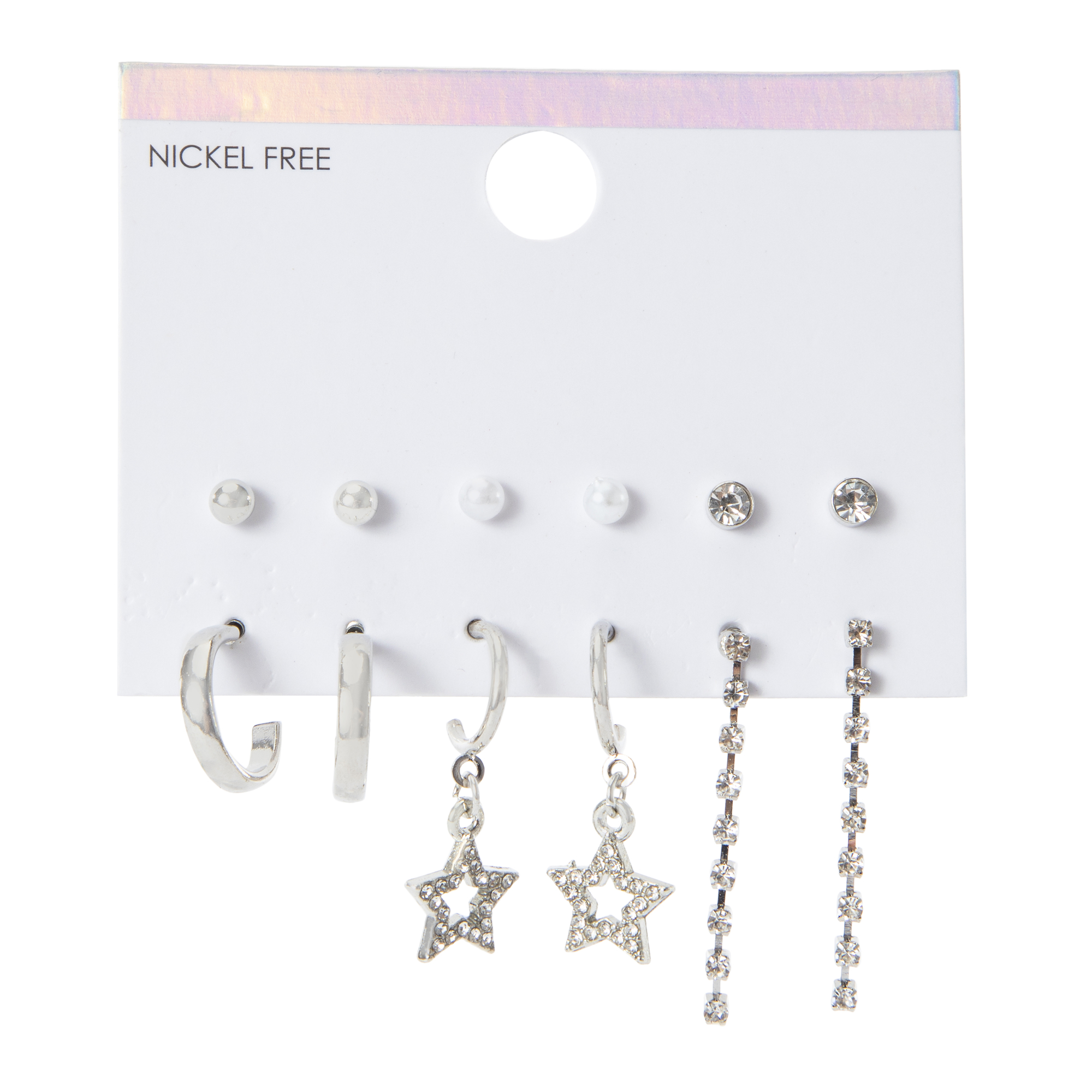 Faux Rhinestone Stud, Hoop & Dangle Earrings 6-Pair