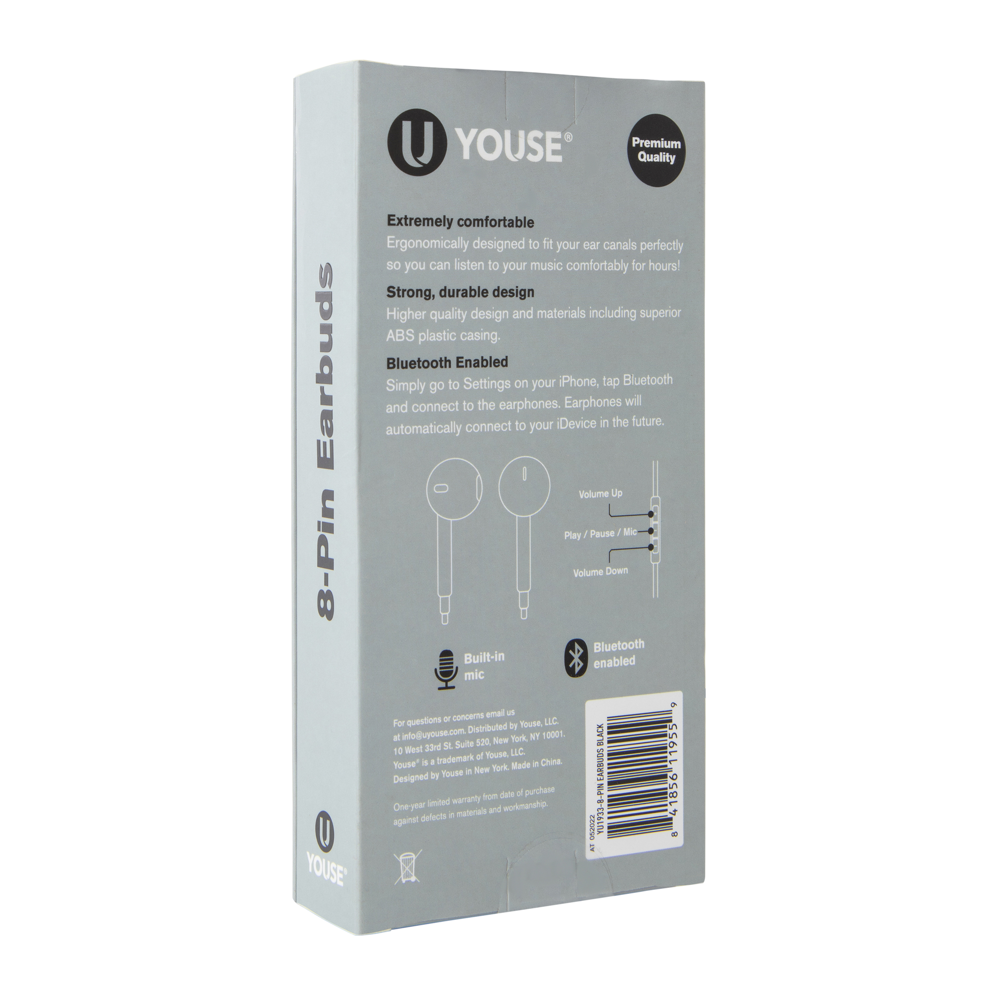 8-Pin Bluetooth® Earbuds With Mic & Volume Control