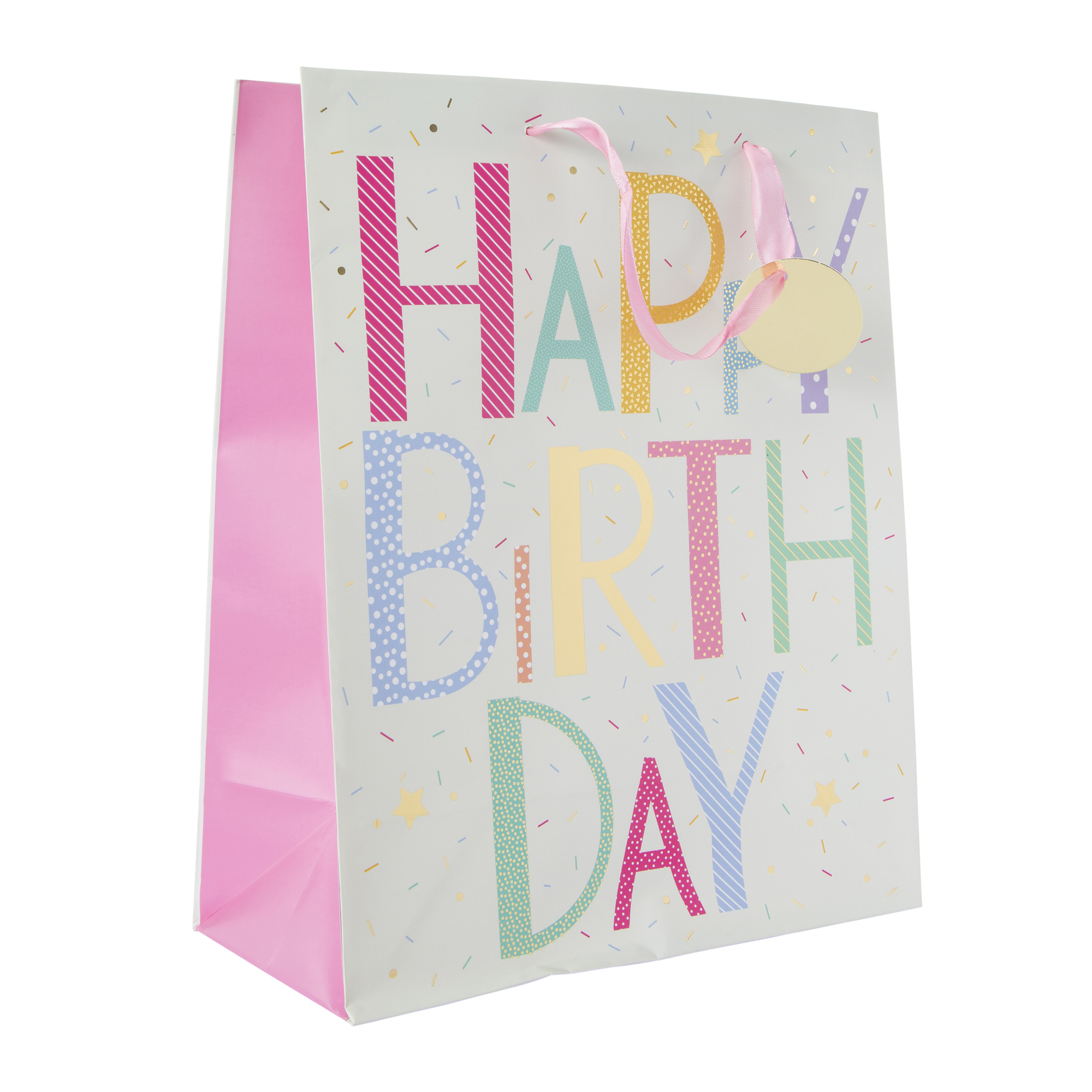 Large Gift Bag 12.5in x 10.38in - Pastel 'Happy Birthday' With Stars