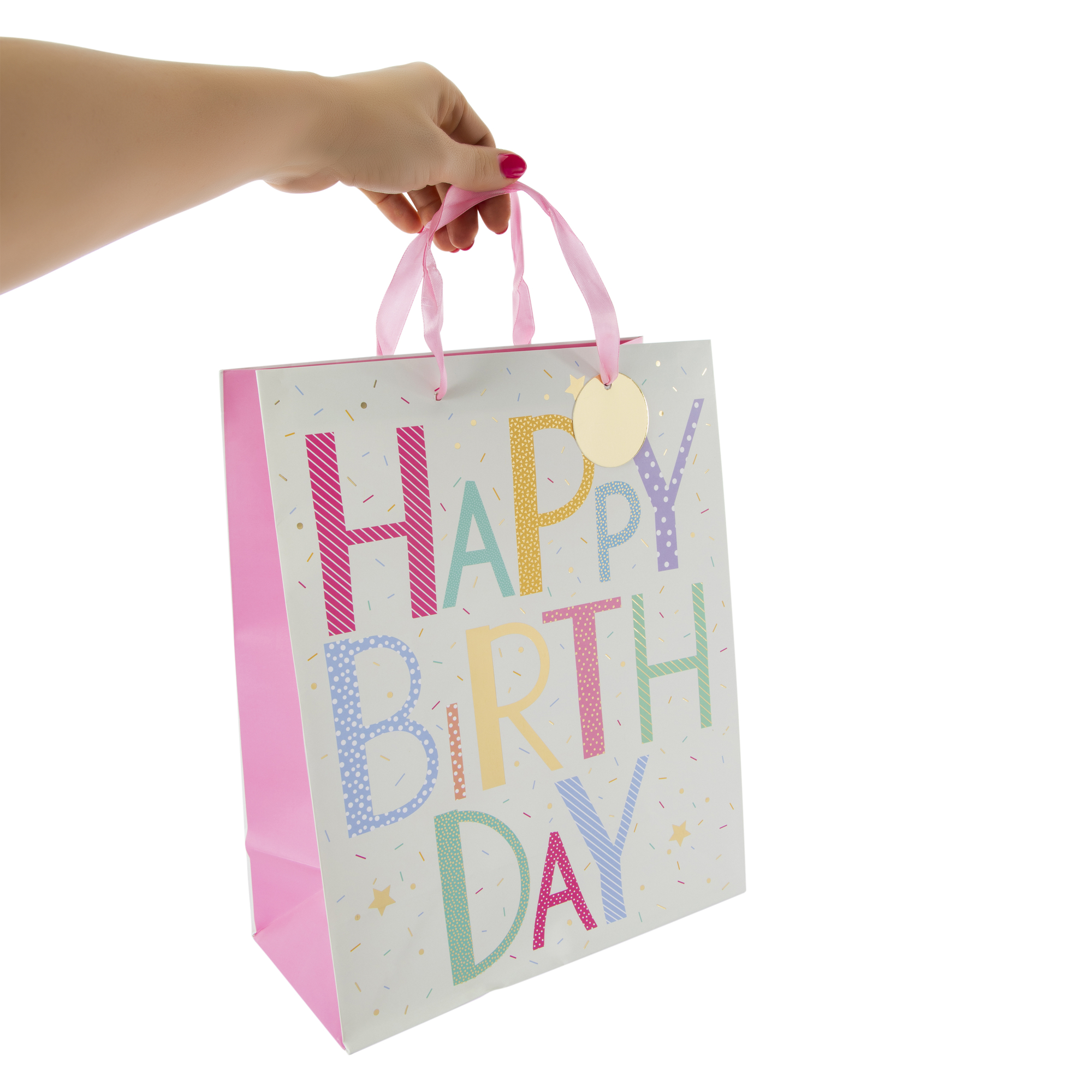 Large Gift Bag 12.5in x 10.38in - Pastel 'Happy Birthday' With Stars