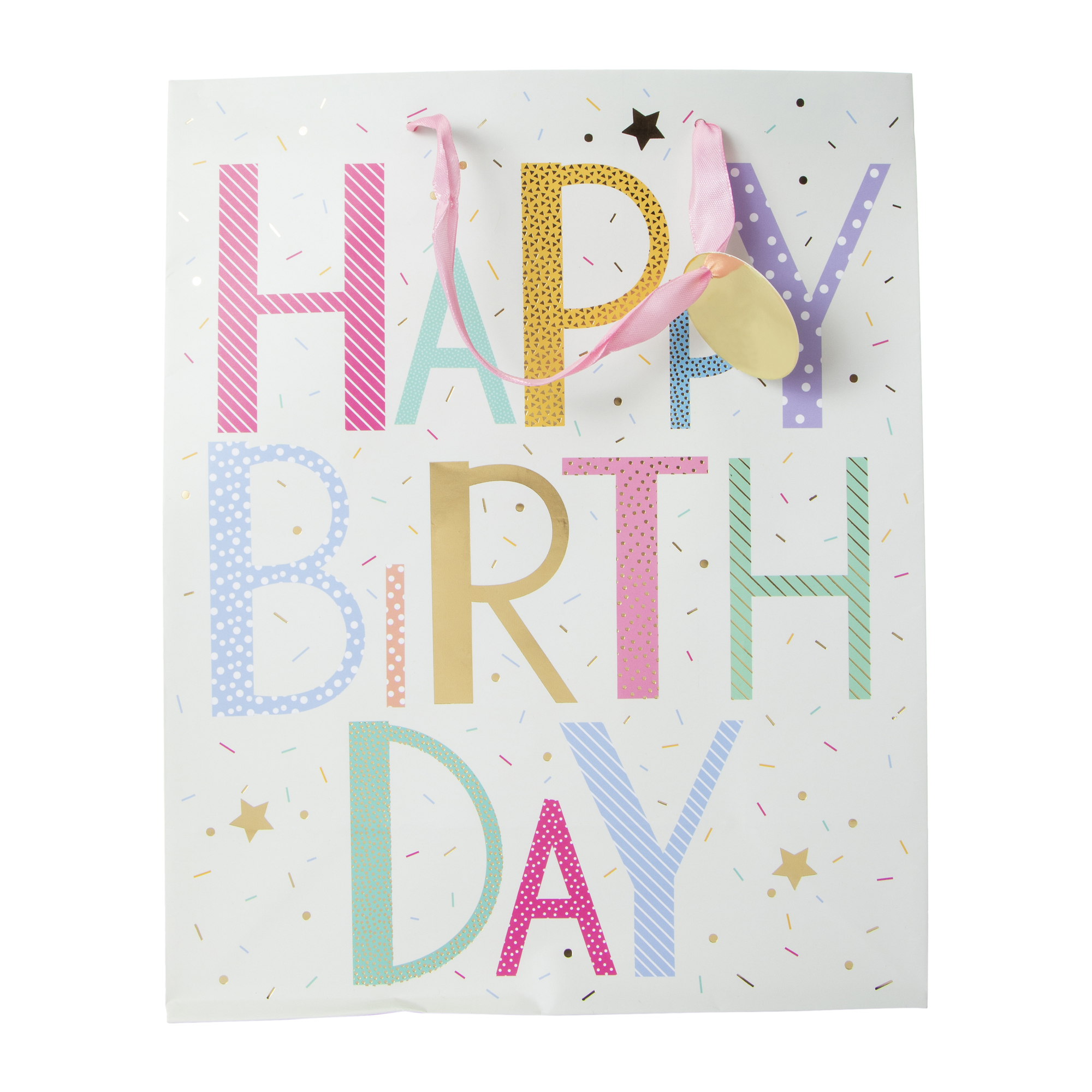 Large Gift Bag 12.5in x 10.38in - Pastel 'Happy Birthday' With Stars