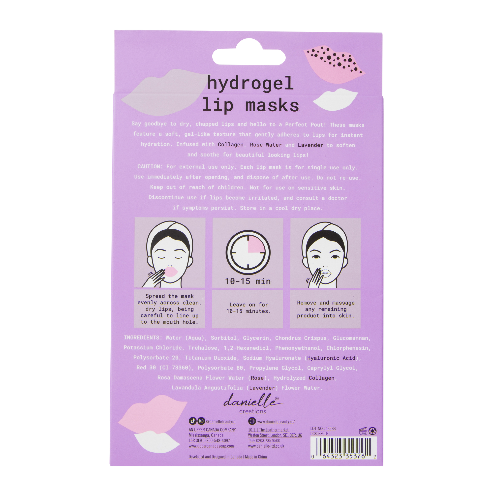 Danielle Creations® Collagen & Rose Water Hydrogel Lip Masks 5-Pack