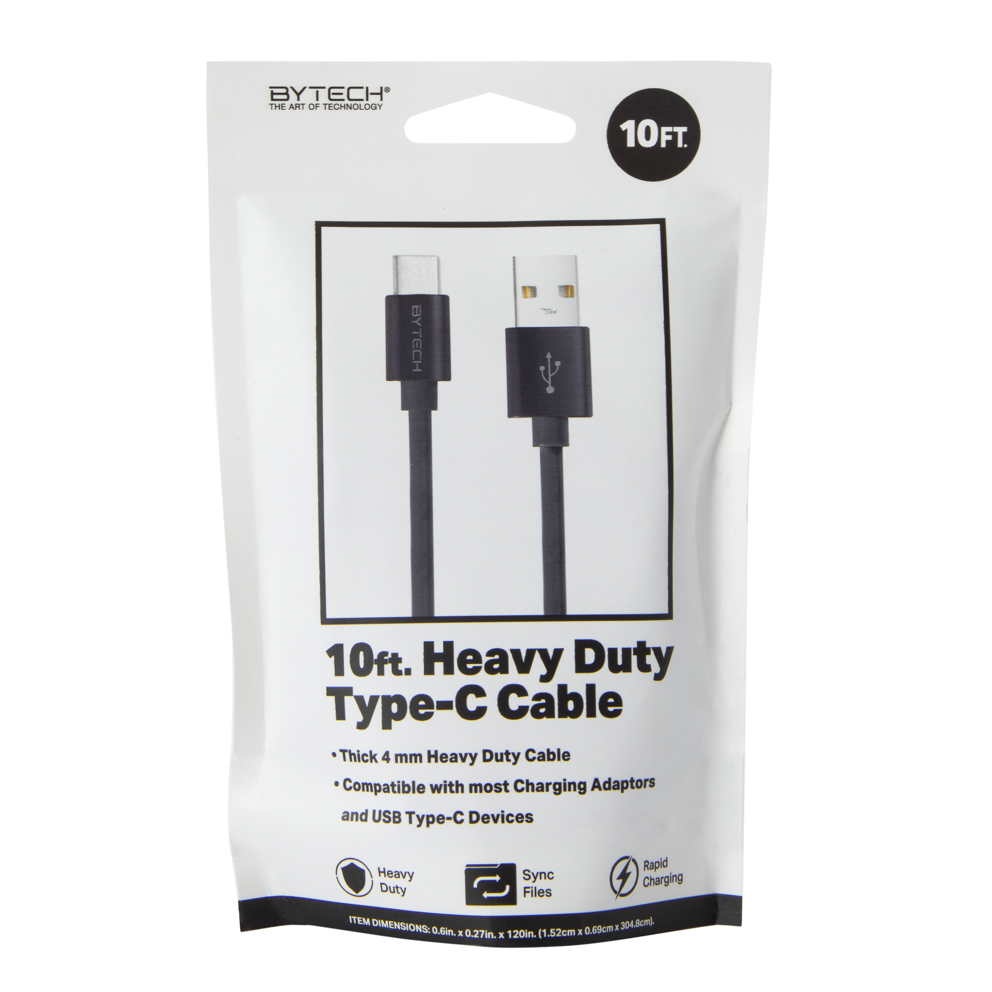 Heavy Duty USB-C To USB-A Cable 10ft