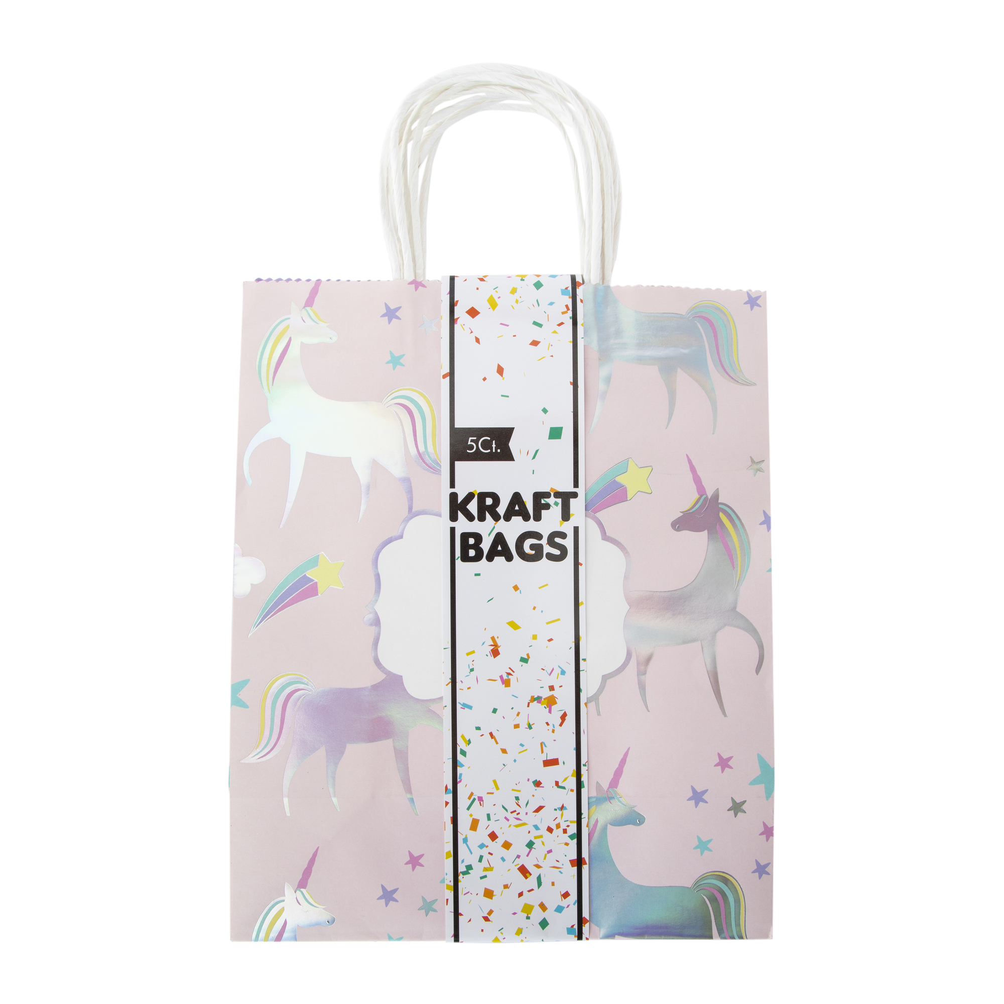 Large Printed Kraft Bags 13in x 10in 5-Count - Unicorn