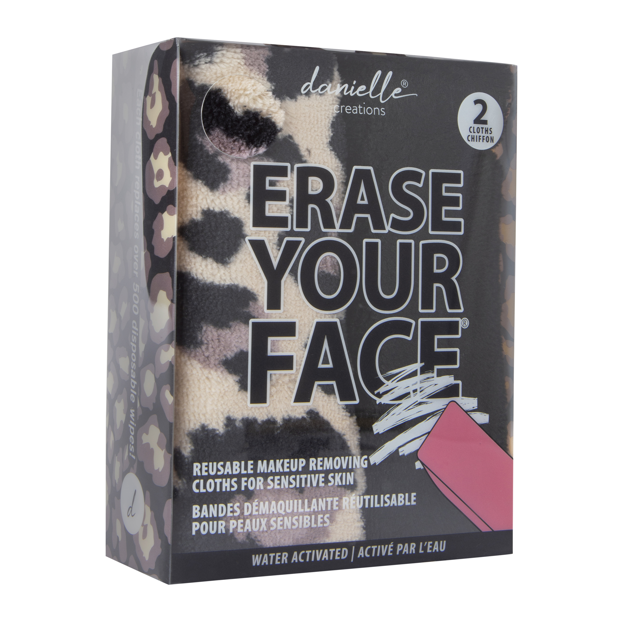 Erase Your Face® Reusable Makeup Removing Cloths 2-Pack - Leopard & Black
