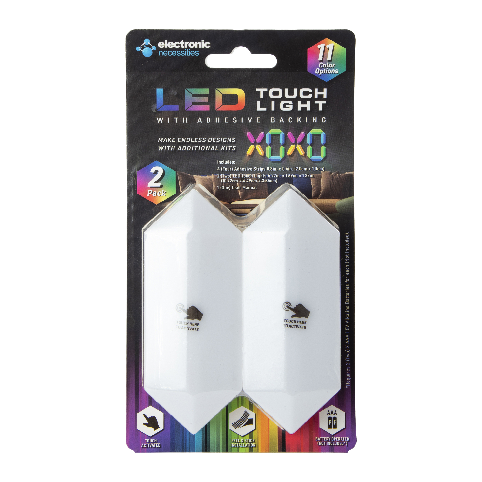 Multi-Color Long Hexagon Touch-Activated LED Lights 2-Pack