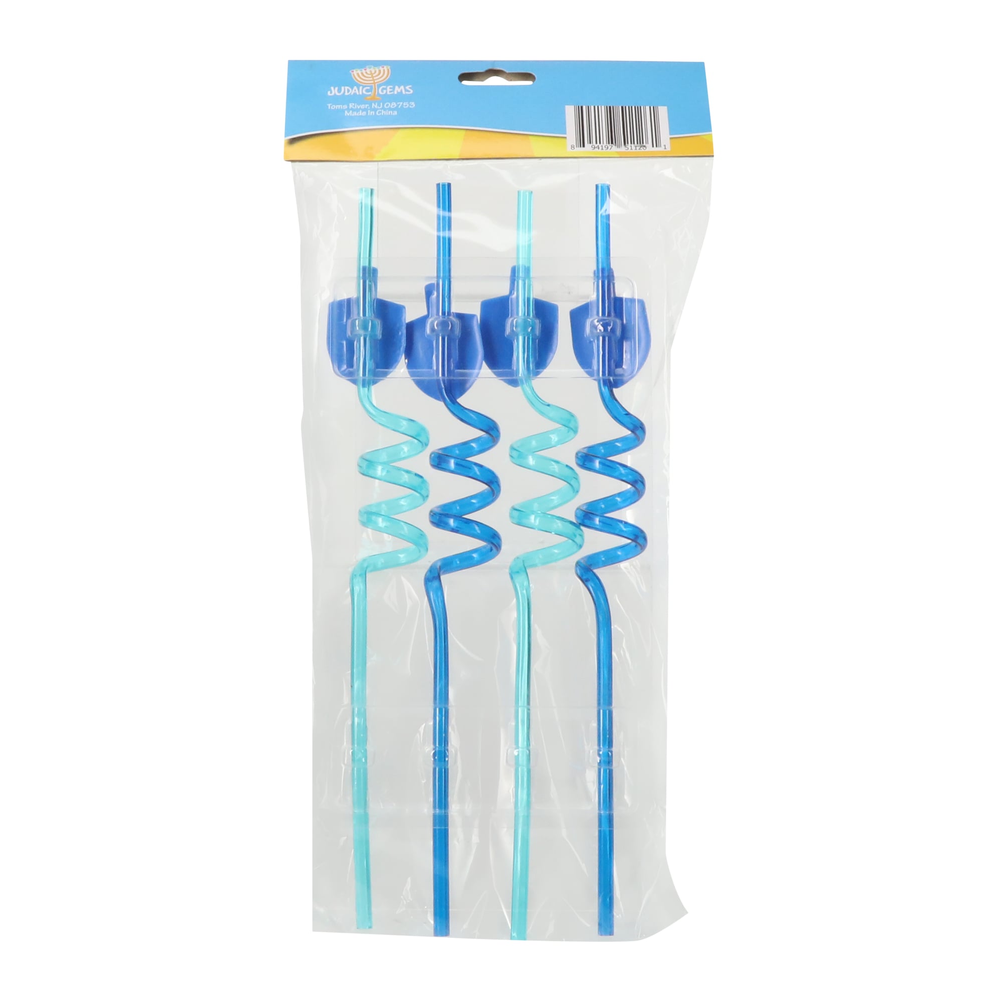 Chanukah Dreidel Curly Straws 4-Pack