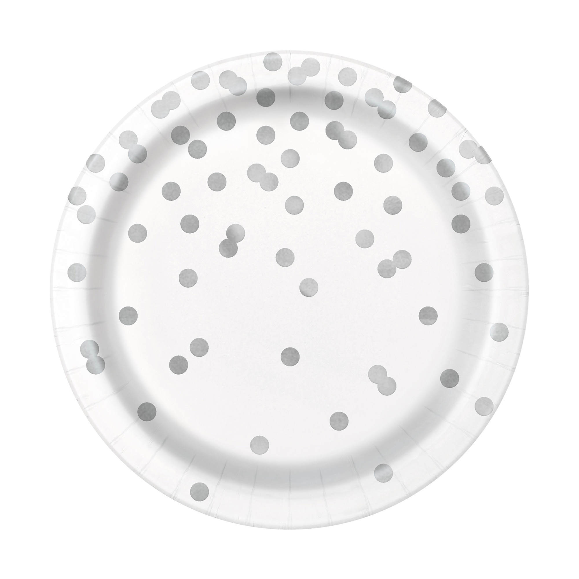 9in Silver Dot Paper Dinner Plates 8-Count