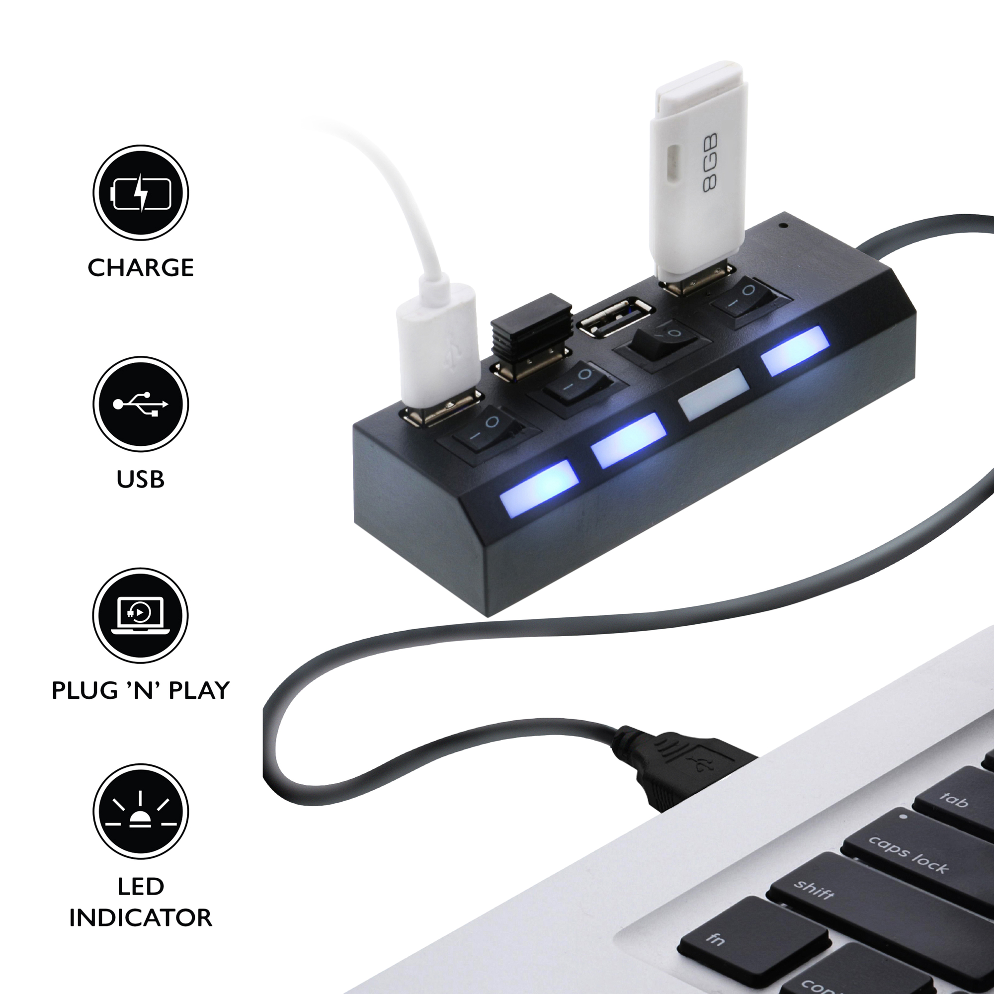 4-Port High Speed USB Charging Hub With Power Switches
