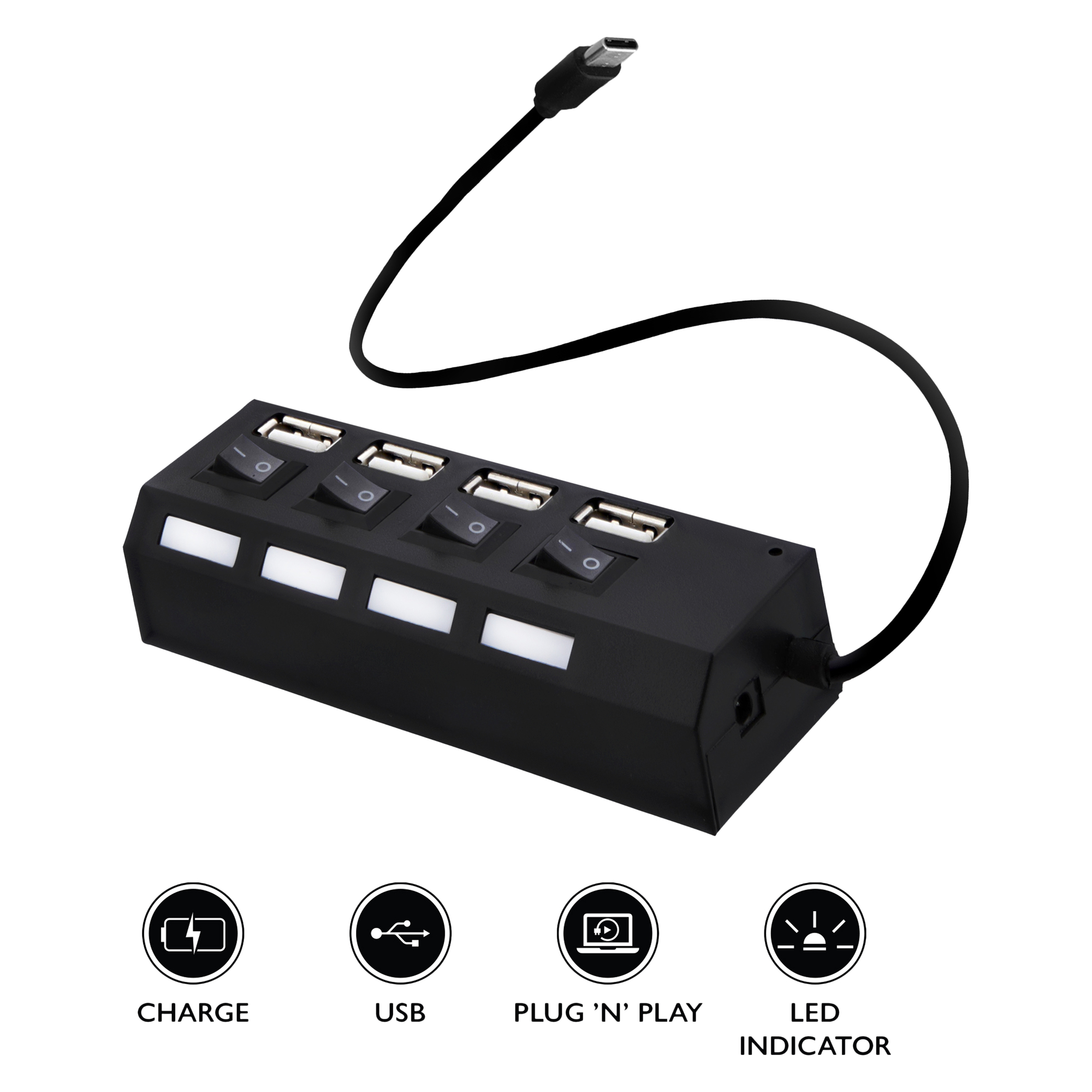 USB-C 2.0 4-Port Charging Hub With Power Switches