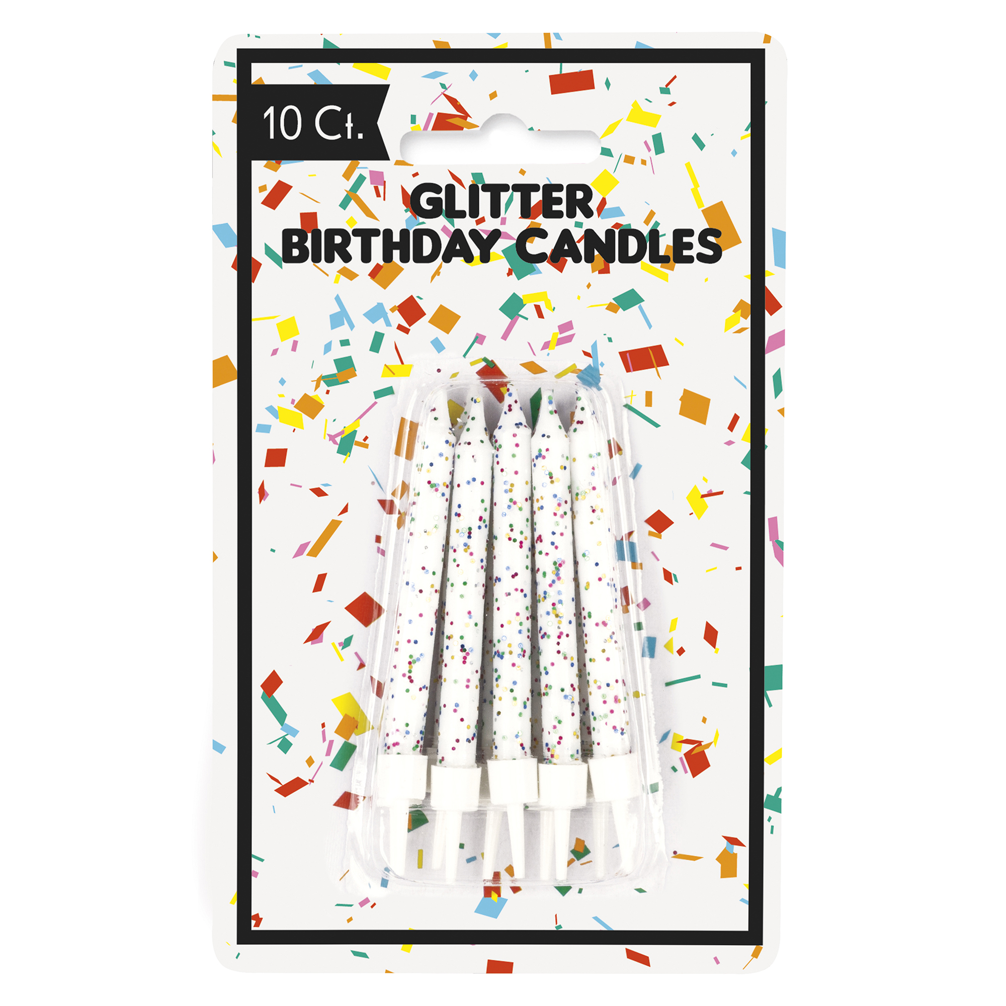 White Glitter Birthday Candles 10-Count