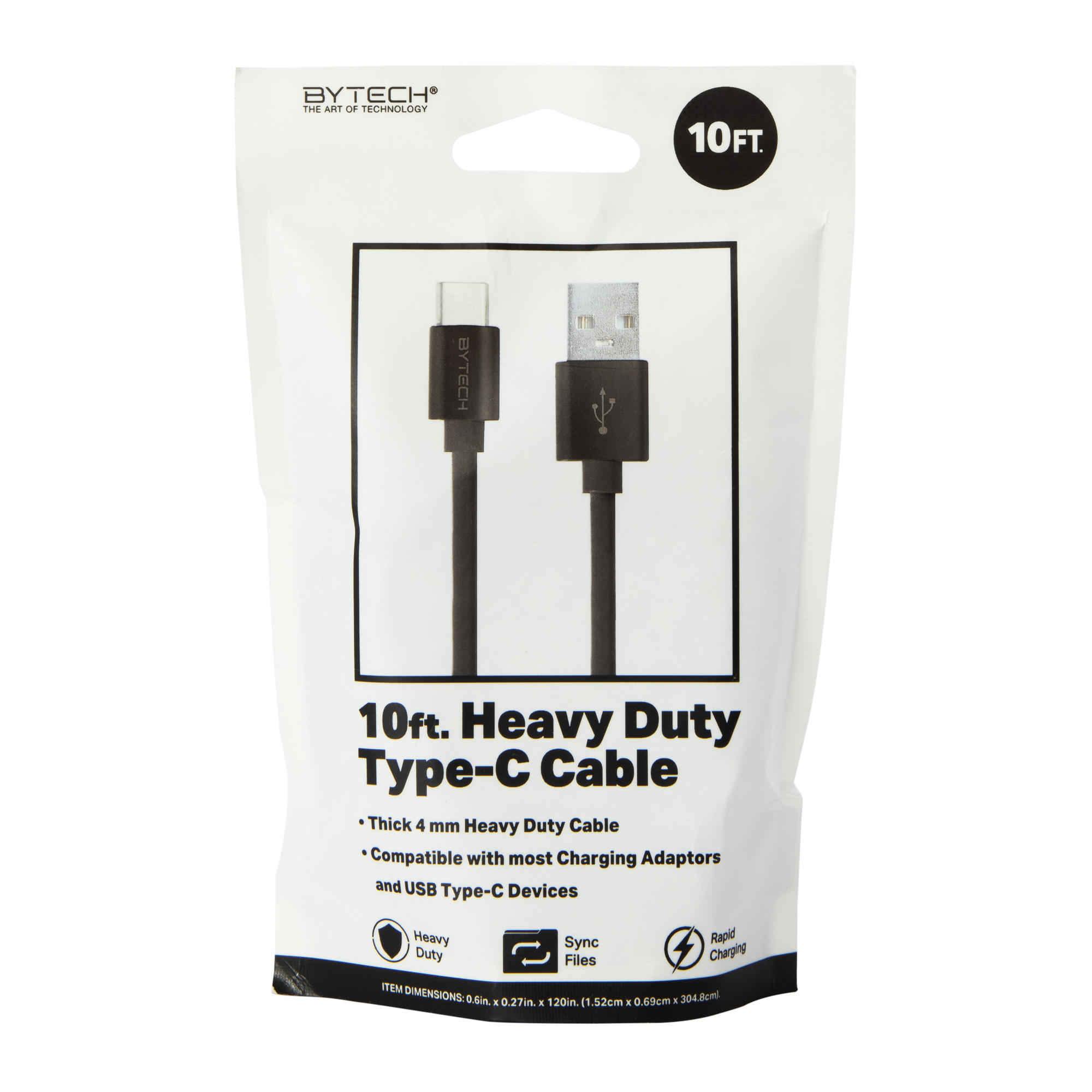 10ft Heavy Duty USB-C To USB-A Cable