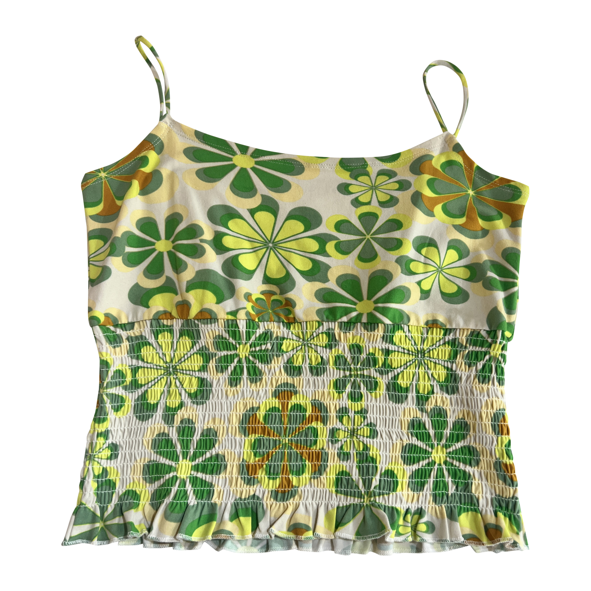 Juniors Green Floral Smocked Cami Tank Top