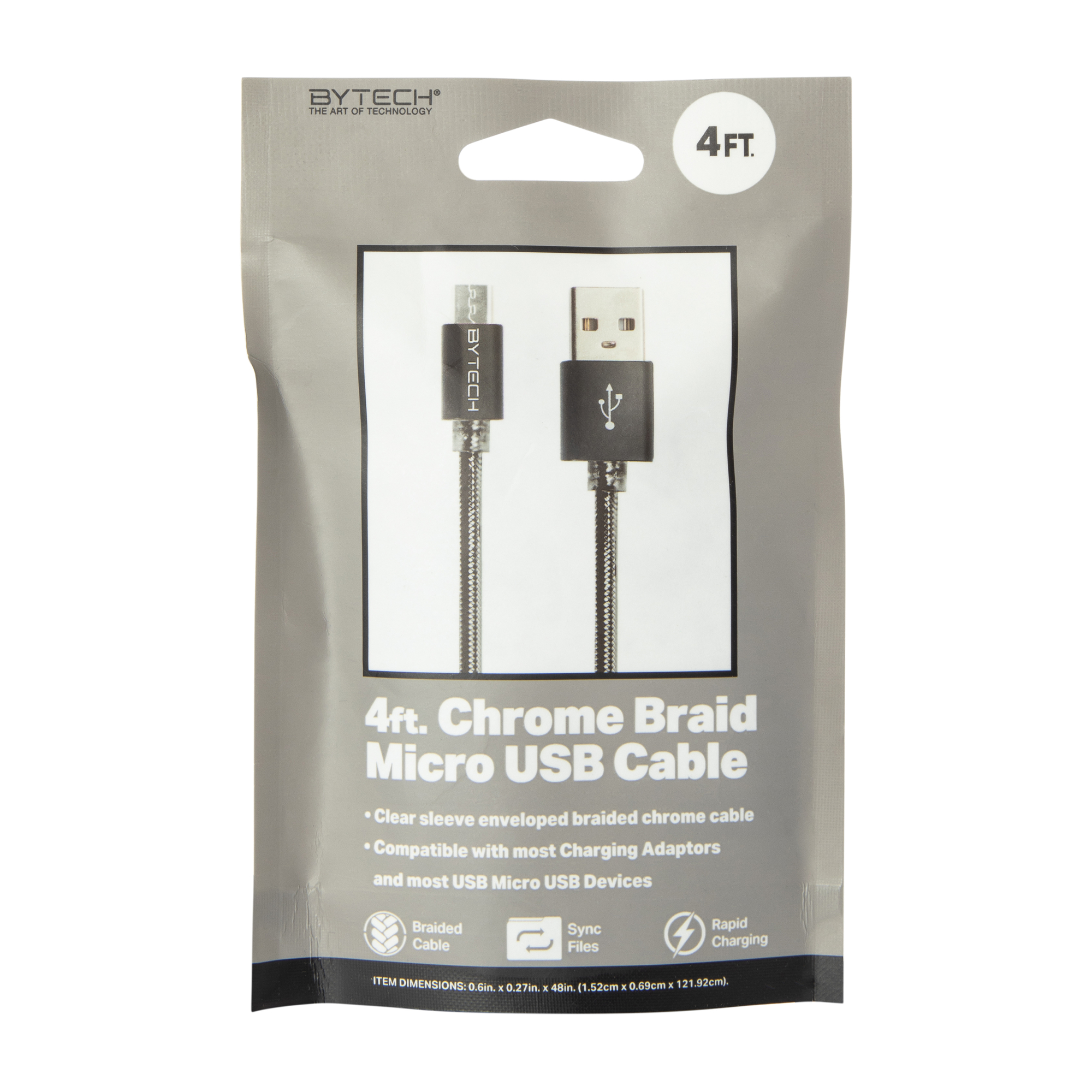 4ft Chrome Braid Micro-USB Cable