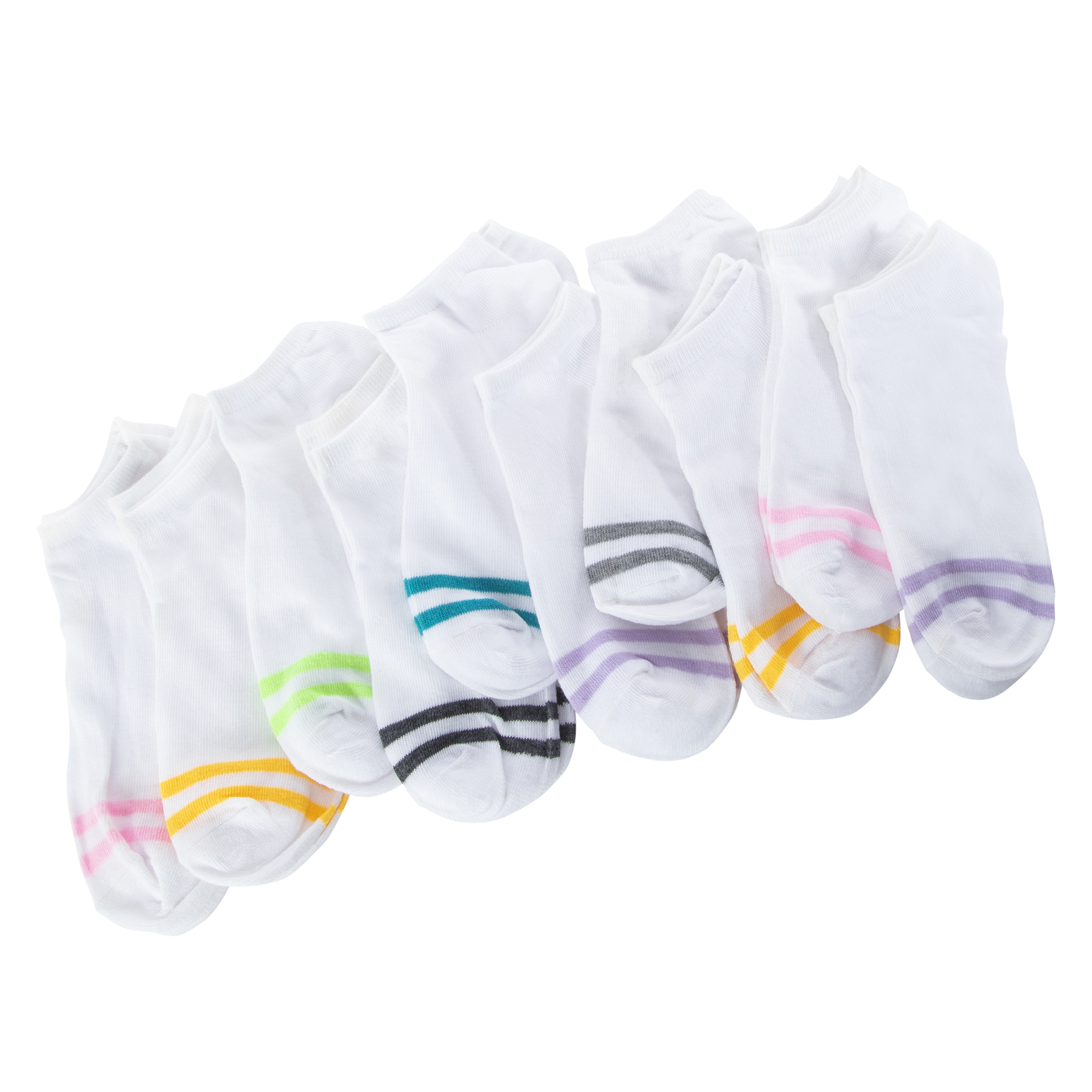 Ladies Low-Cut White Socks w/ Color Stripe 10-Pack