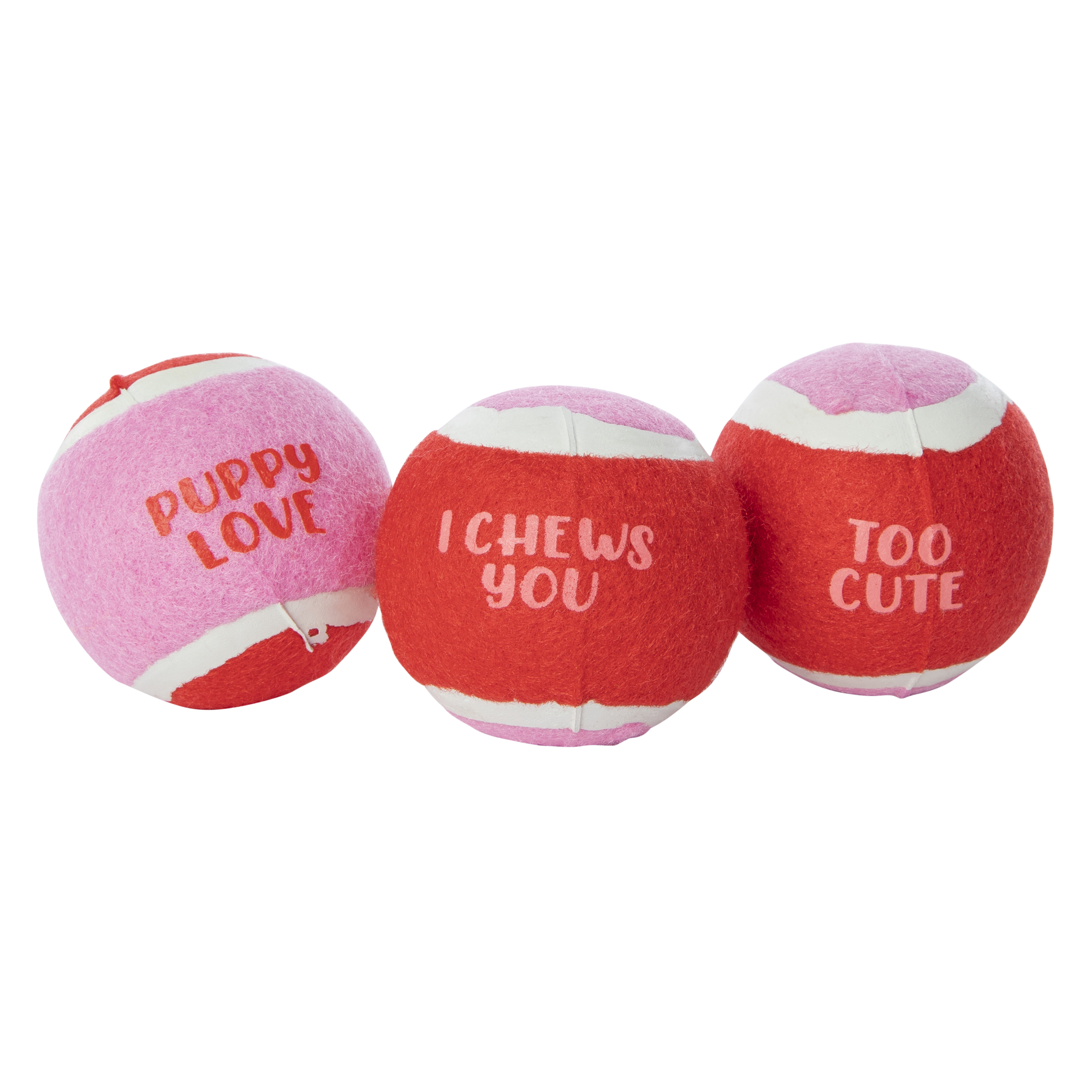 Valentine Tennis Ball Fetch Dog Toy 3-Pack