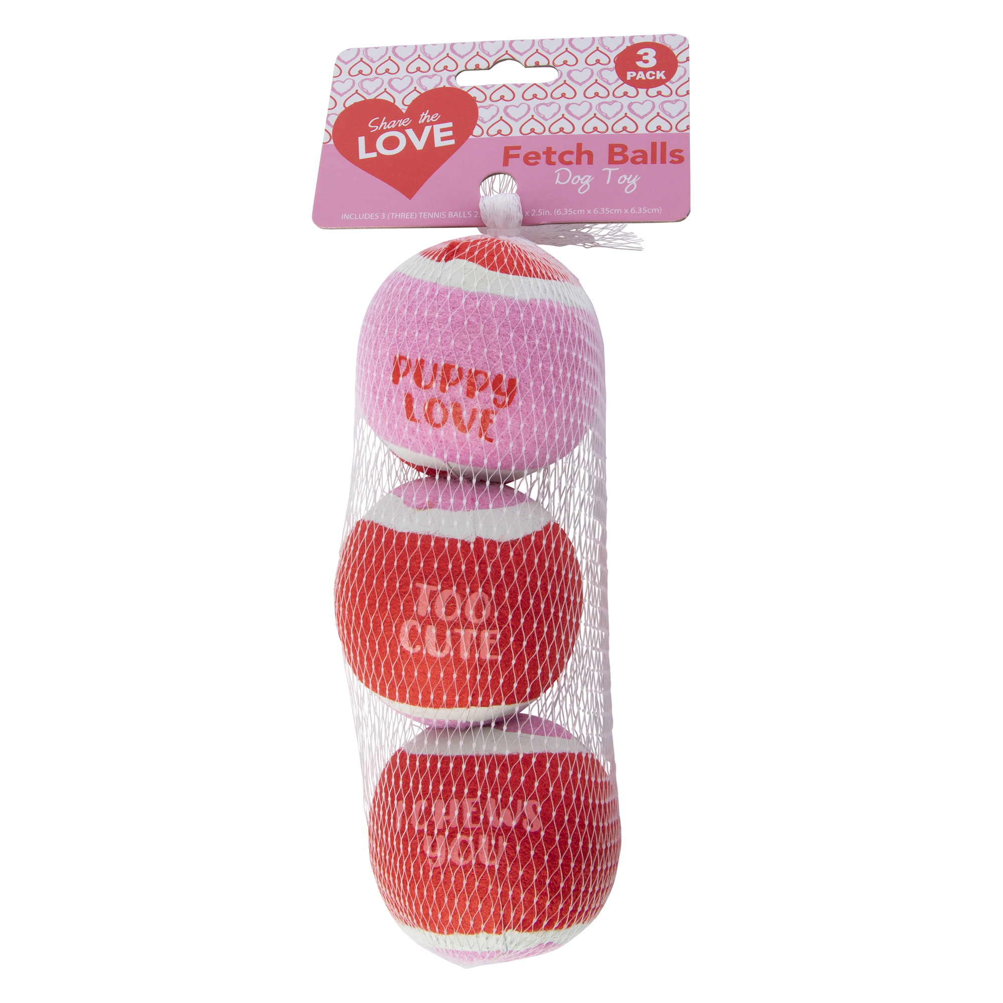 Valentine Tennis Ball Fetch Dog Toy 3-Pack