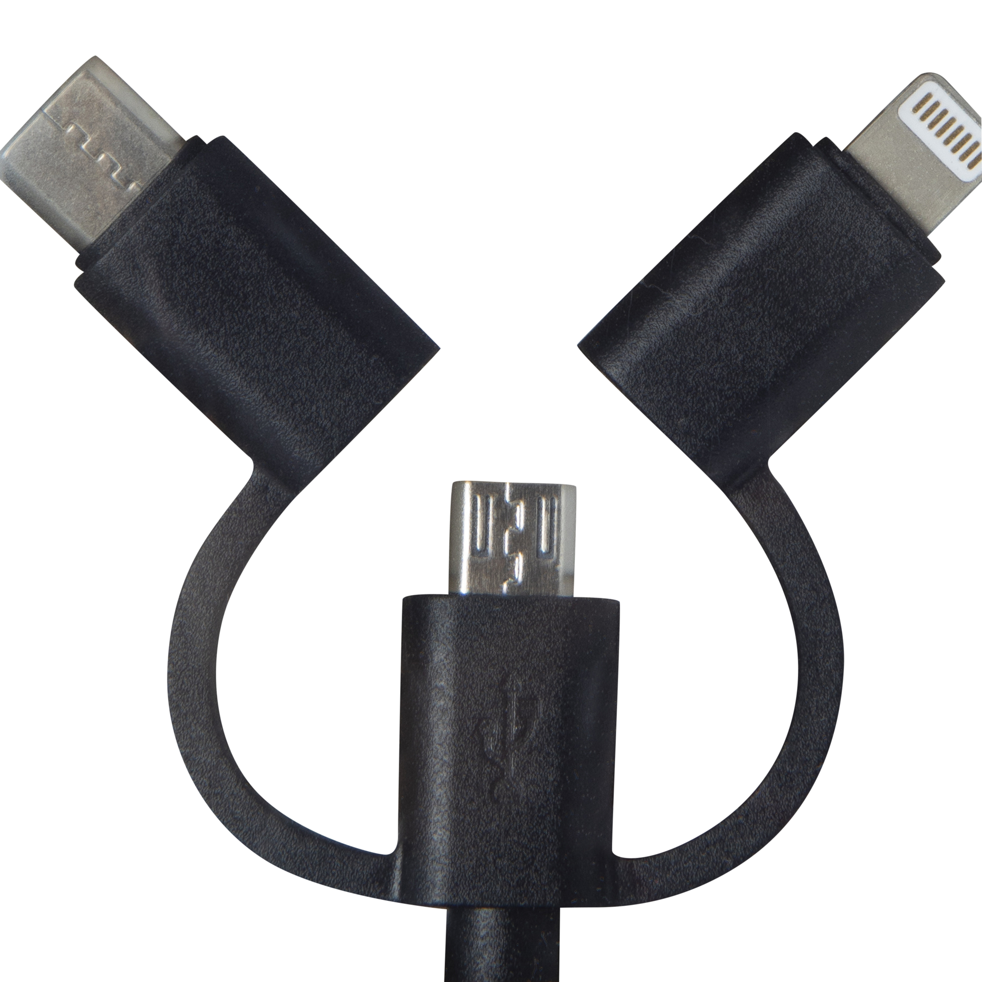 4ft 3-in-1 Charging Cable: 8-Pin, USB-C, Micro-USB