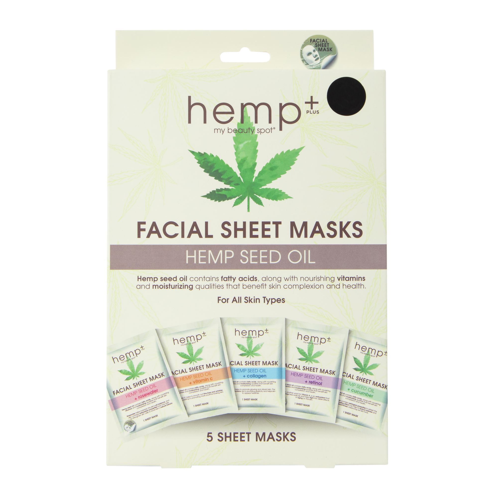 My Beauty Spot® Hemp+ Facial Sheet Masks 5-Pack
