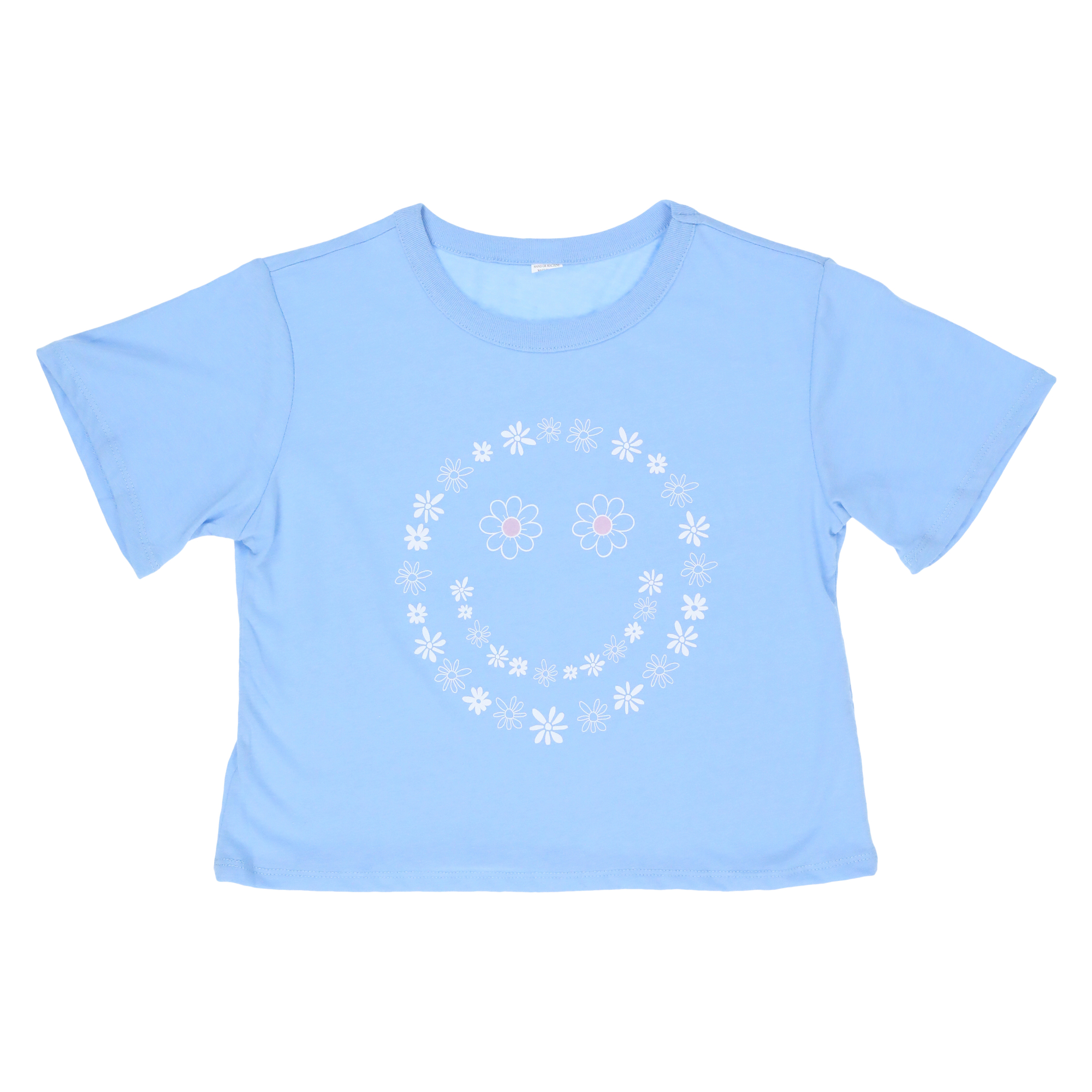 Juniors Cropped Floral Happy Graphic Tee