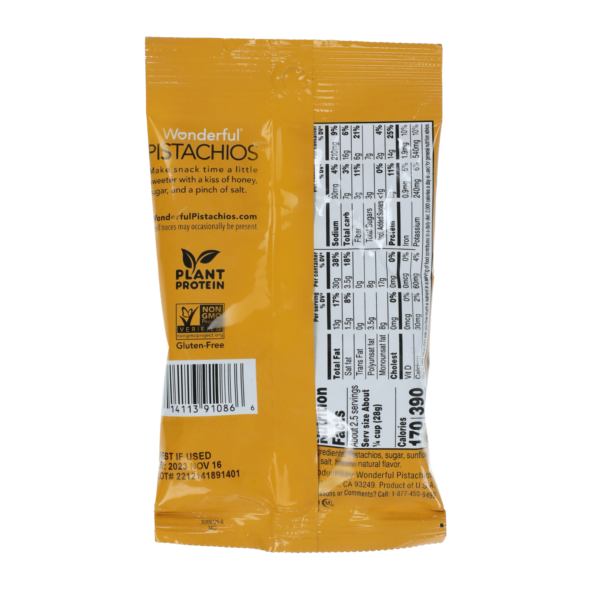 Wonderful® Honey Roasted Pistachios, No Shells 2.25oz