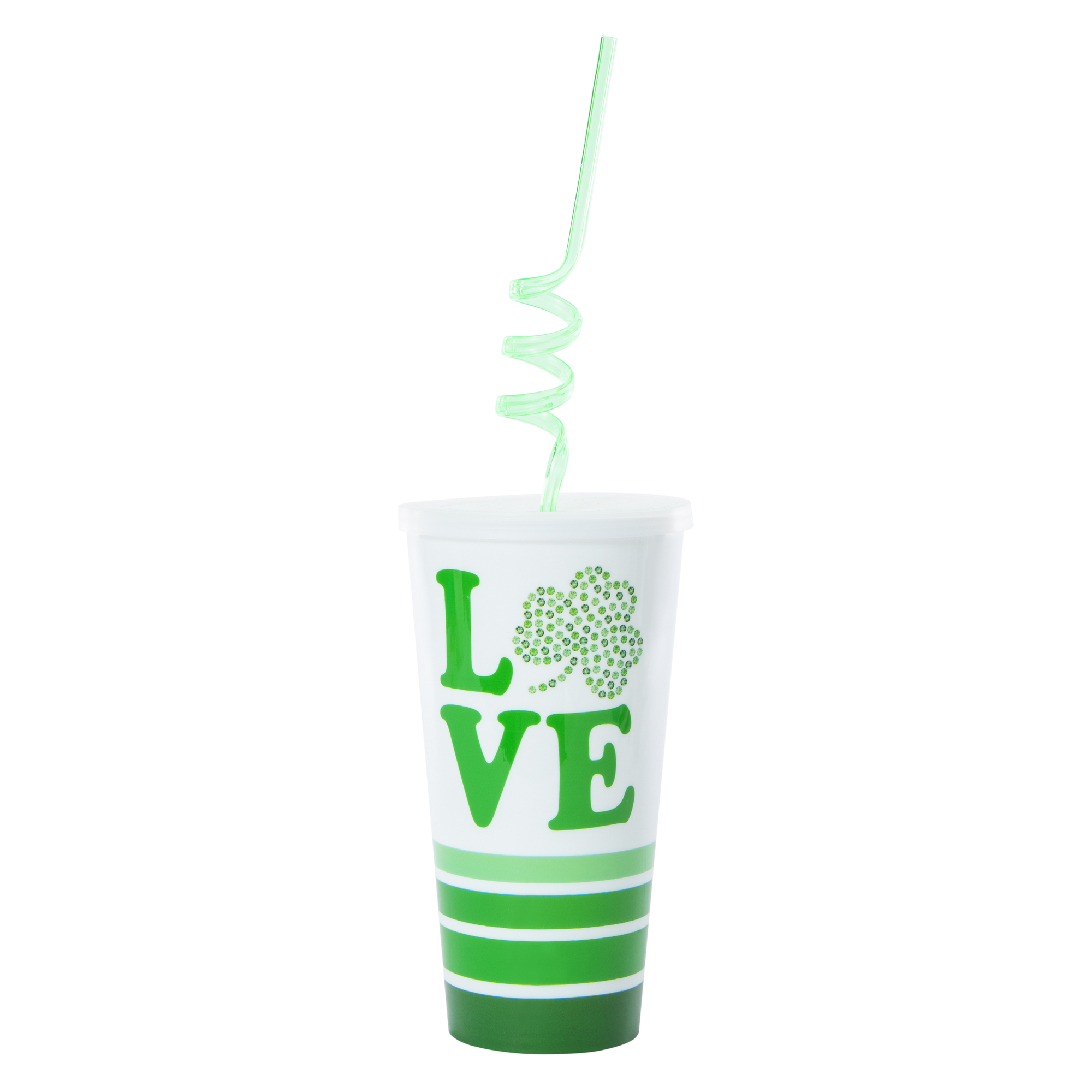 St. Patrick's Day Shamrock 'Love' Tumbler With Crazy Straw