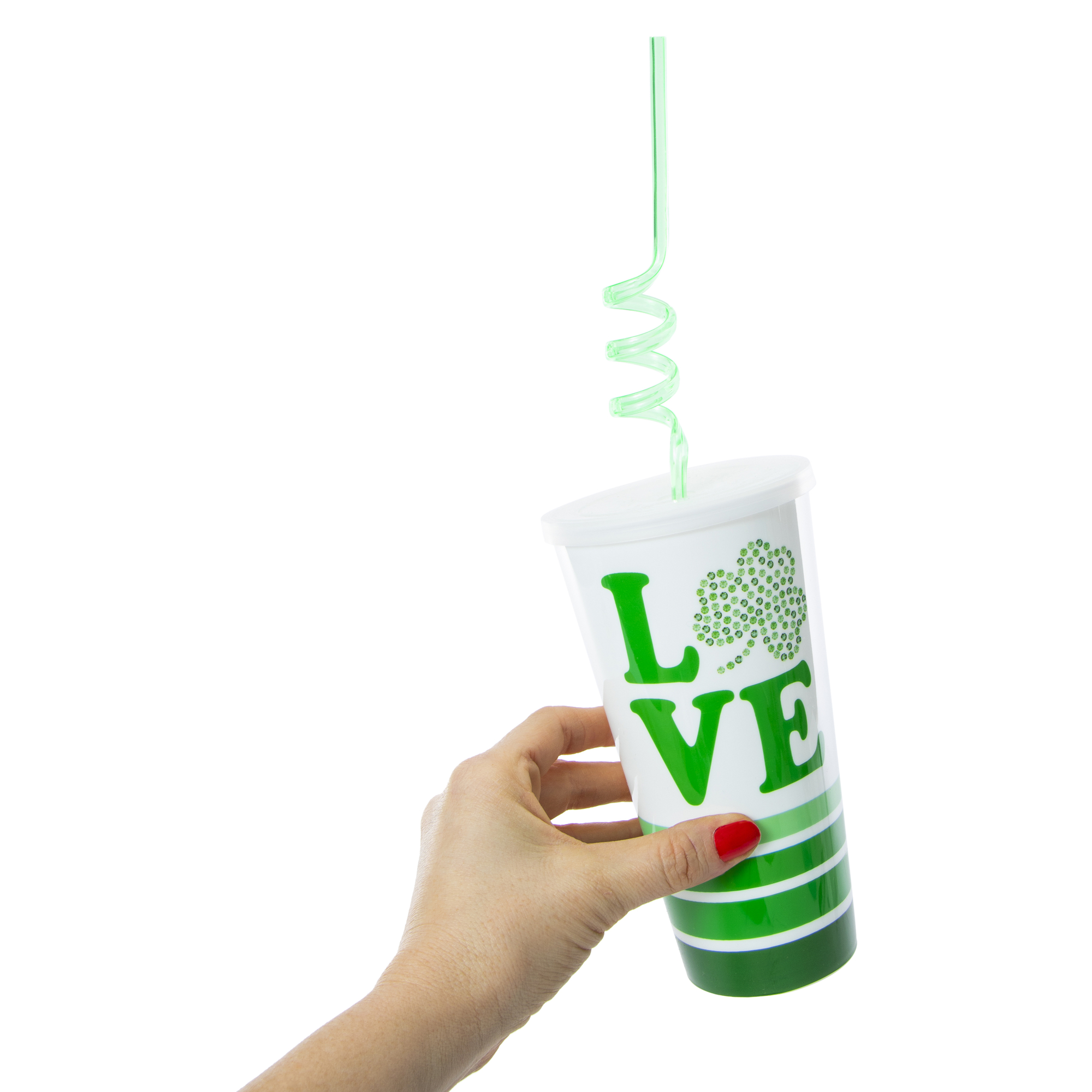 St. Patrick's Day Shamrock 'Love' Tumbler With Crazy Straw