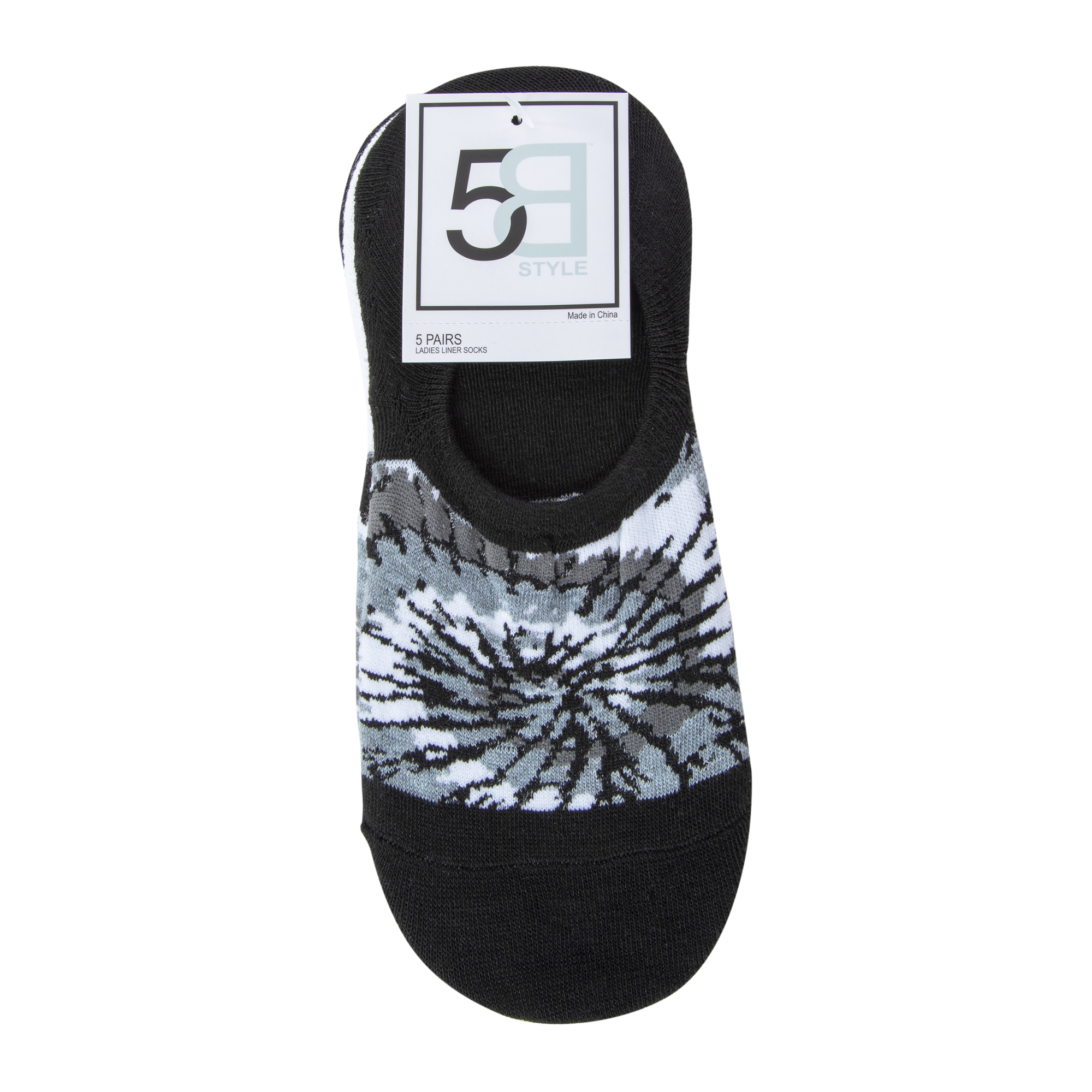 Ladies No-Show Liner Socks 5-Pack - Tie Dye