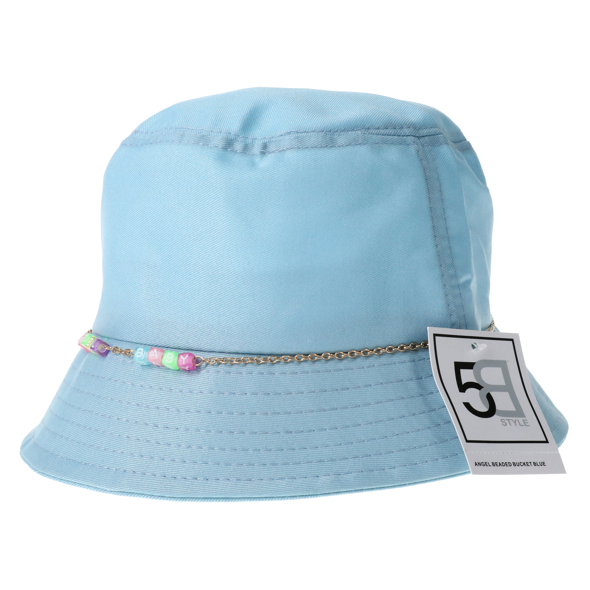 Blue Bucket Hat With Beaded Trim