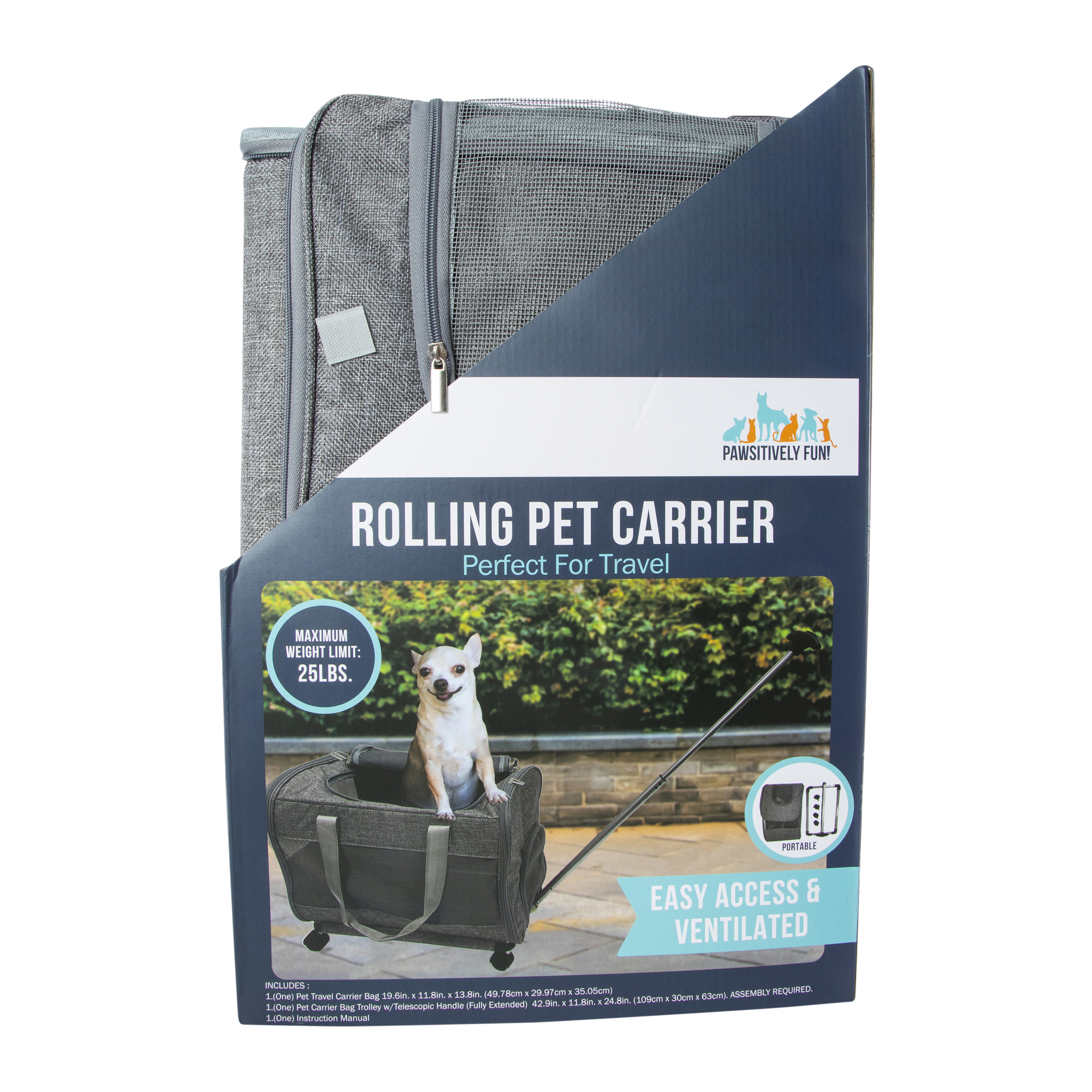 Rolling Pet Carrier For Pets Up To 25lbs